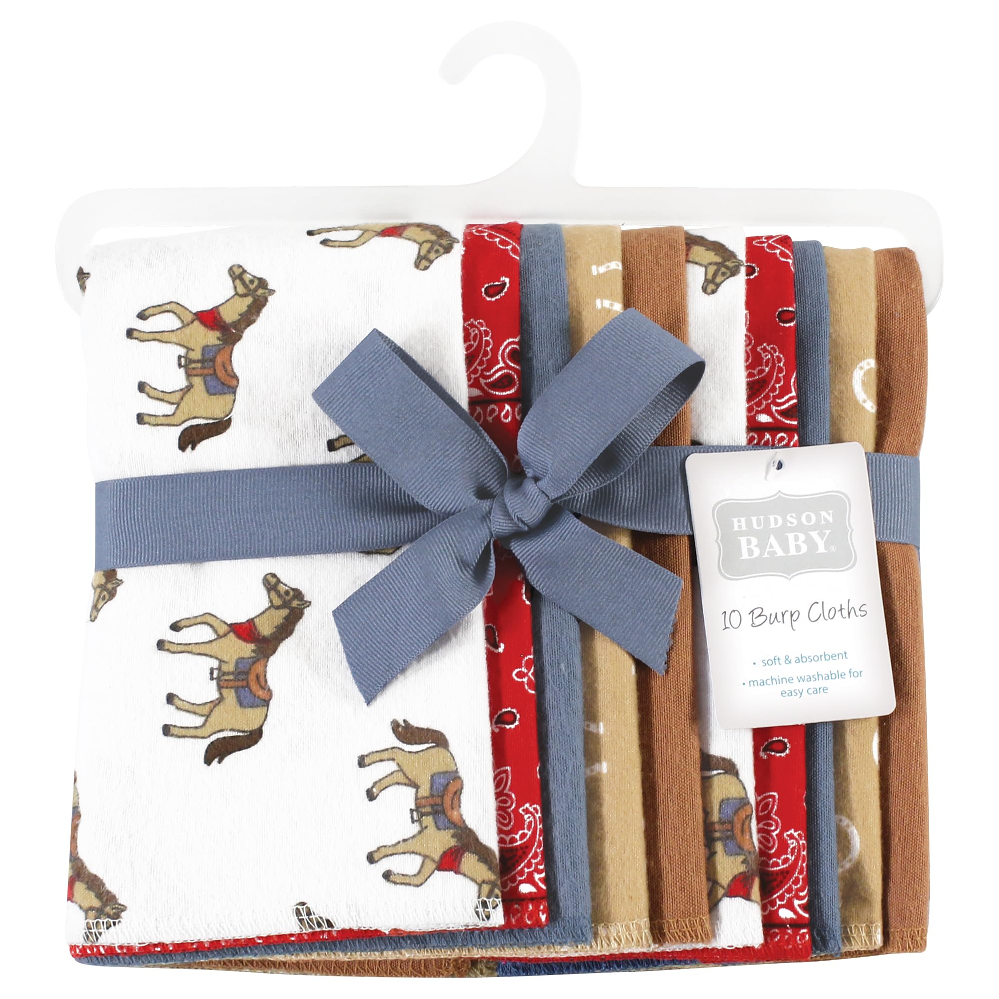 Hudson Baby Cotton Flannel Burp Cloths, Cowboy 10-Pack, One Size