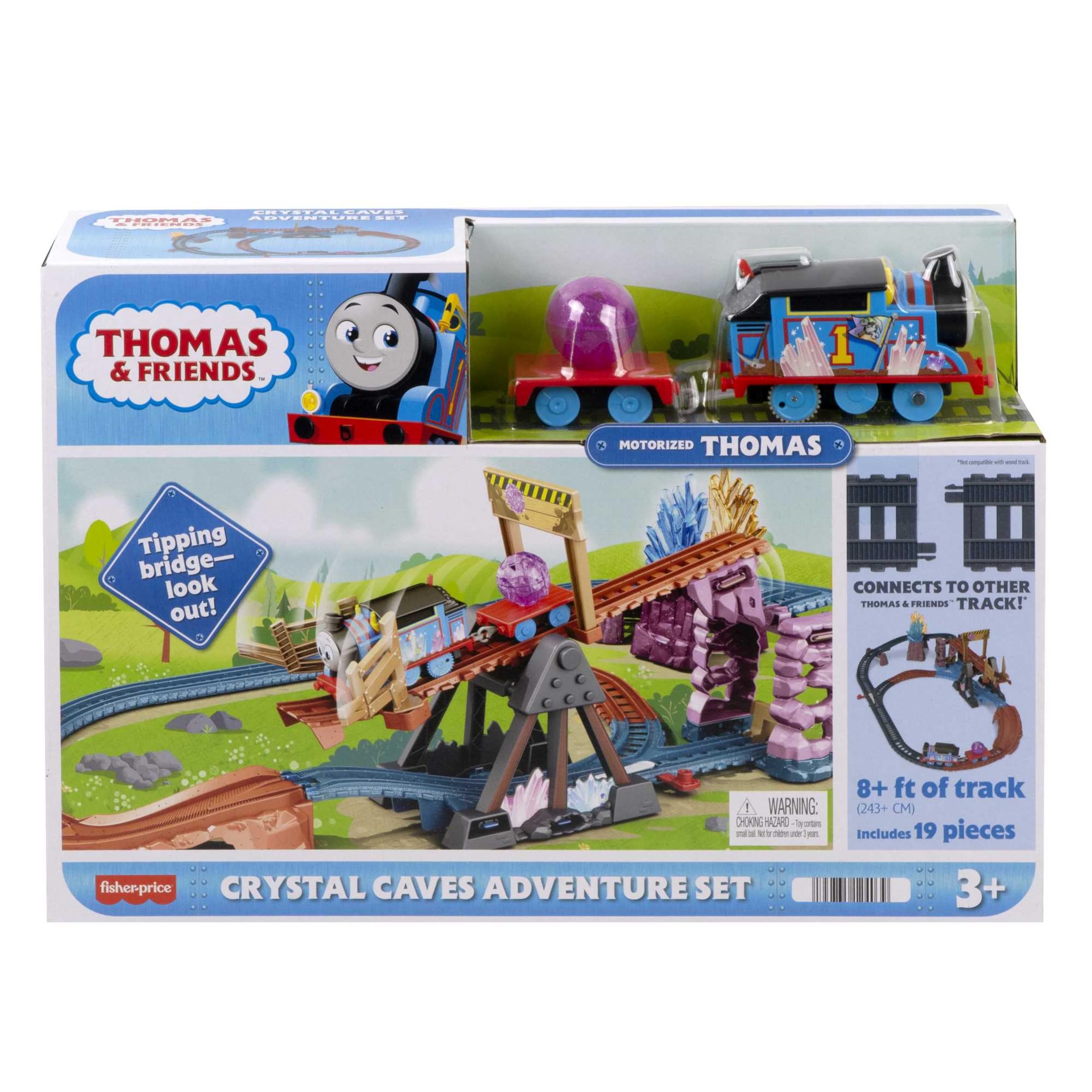 Fisher-Price Thomas y sus Amigos Circuito de tren motorizado, aventura en las cuevas de cristal con Thomas, puente basculante y pista de 2,5metros para niños y niñas a partir de 3 años, HMC28