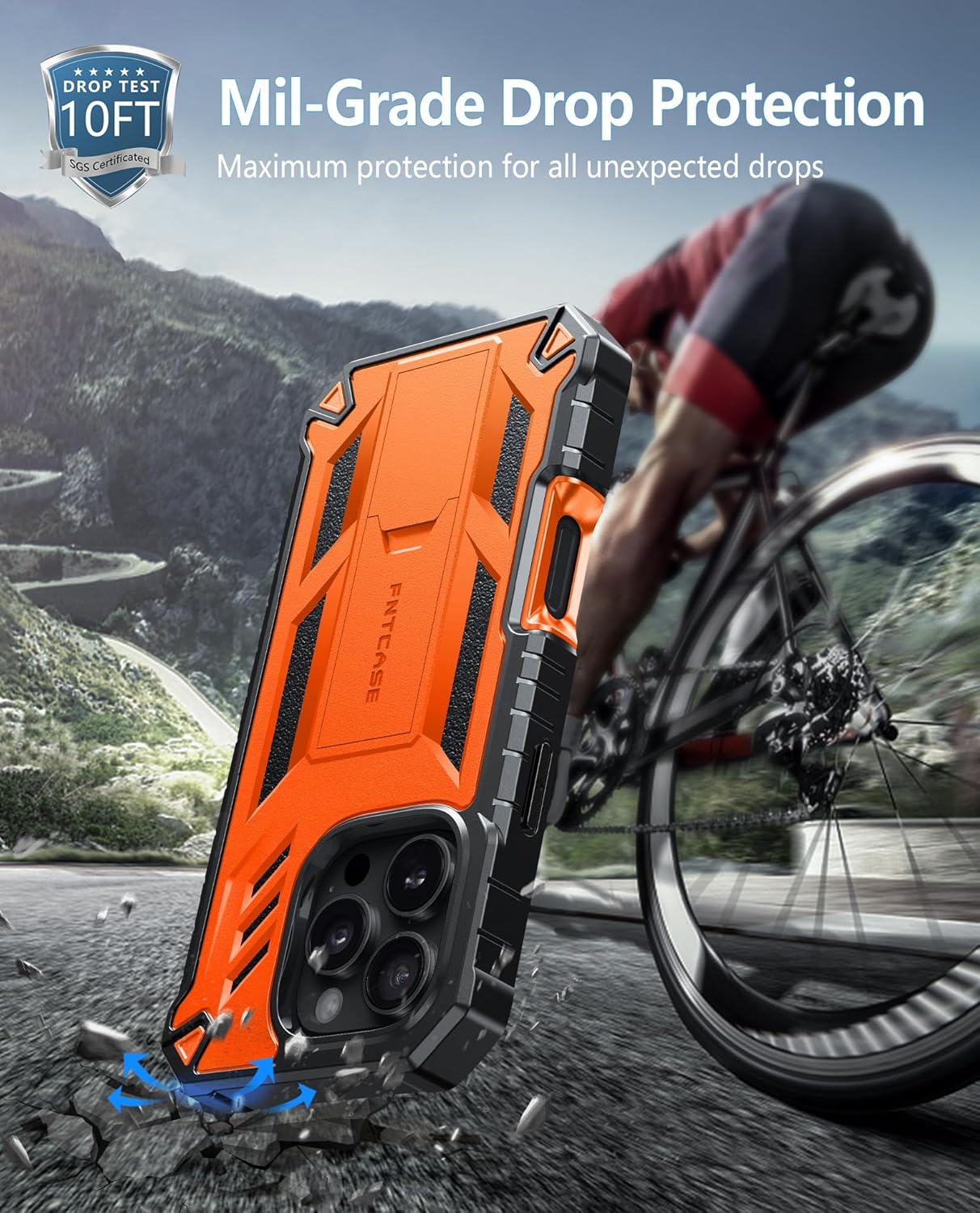 FNTCASE for iPhone 16 Pro-Max Case: Military Grade Drop Proof Protection Mobile Cover with Kickstand | Matte Textured Rugged Shockproof TPU | Protective Sturdy Phone Case - 6.9 inch Orange - Image 8