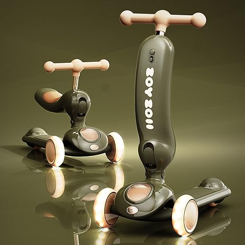 Zoy zoii - Patineta 2 en 1 para niños, 3 ruedas de luz LED, manillar de altura ajustable y asiento extraíble, juguetes de equitación para niños y