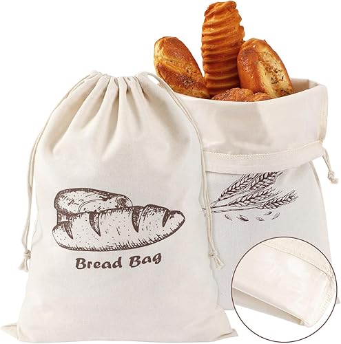 Augshy - Bolsas de pan, paquete de 2 bolsas de pan para pan casero, bolsa de pan de lino de 17.7 x 11.8 pulgadas, forro interior para mantener el
