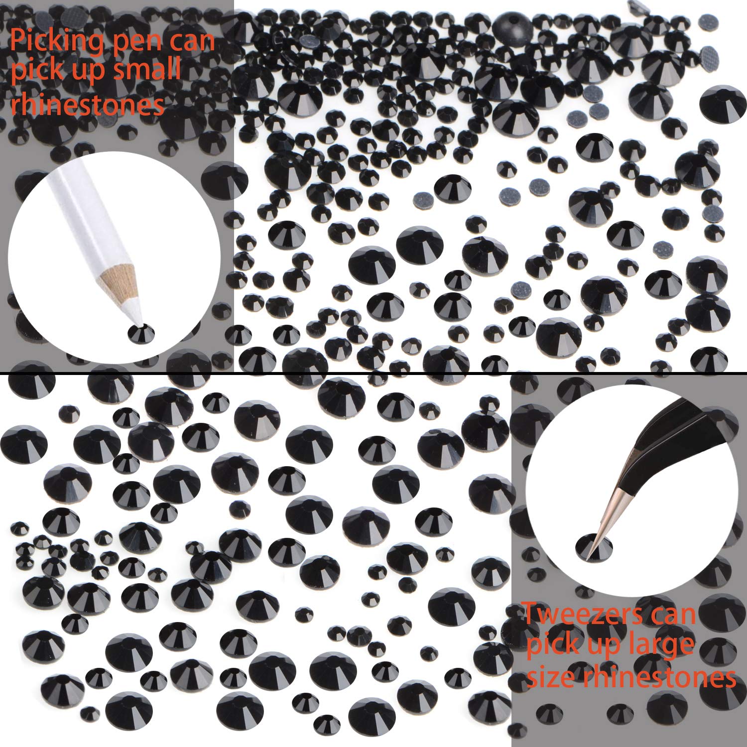 LPBeads 6400 Pieces Hotfix Rhinestones Black Flat Back 5 Mixed Sizes Crystal Round Glass Gems with Tweezers and Picking Rhinestones Pen : Beauty & Personal Care