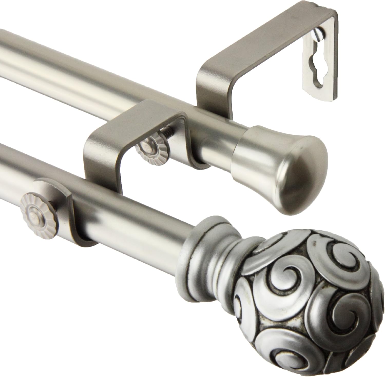 A&F Rod Decor - Truffle Double Curtain Rod 48-84 inch - Satin Nickel