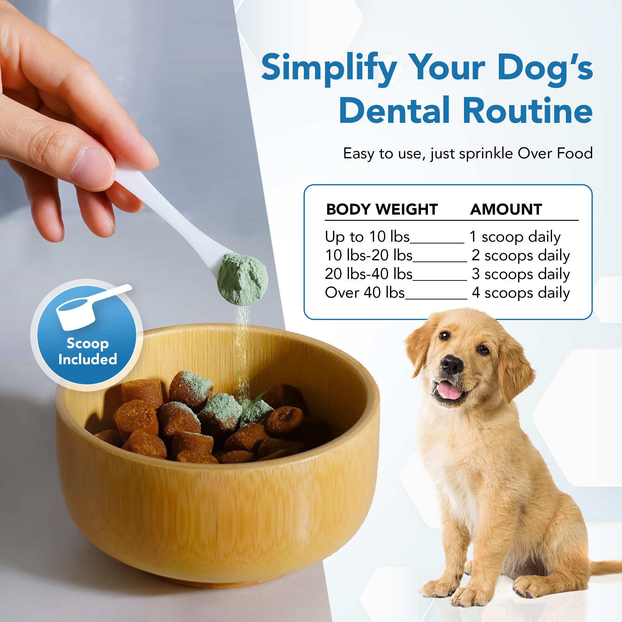 Polvo dental para perros y gatos, removedor de placa y sarro, ambientador de aliento con probióticos, vitaminas y extractos naturales, fácil cuidado dental para perros para todas las
