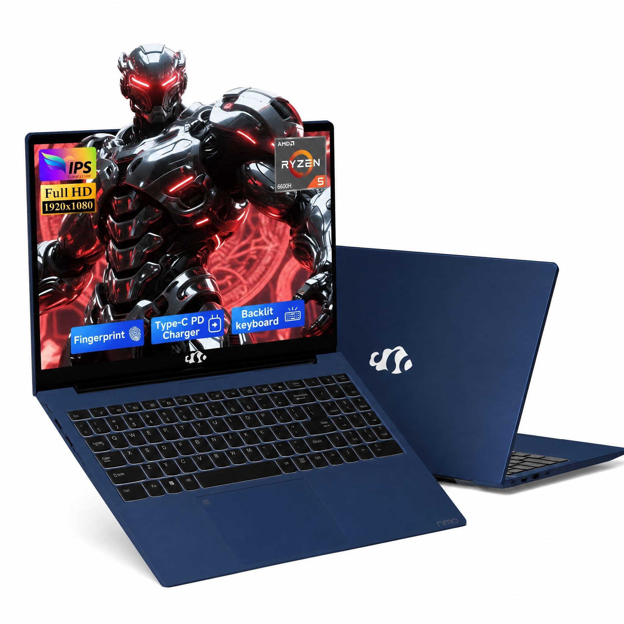 NIMO 15.6" FHD Laptop, AMD Ryzen 5 3501U, 16GB RAM, 256GB SSD, Backlit Keyboard, Fingerprint Reader, 65W USB-C Charging for School & Office