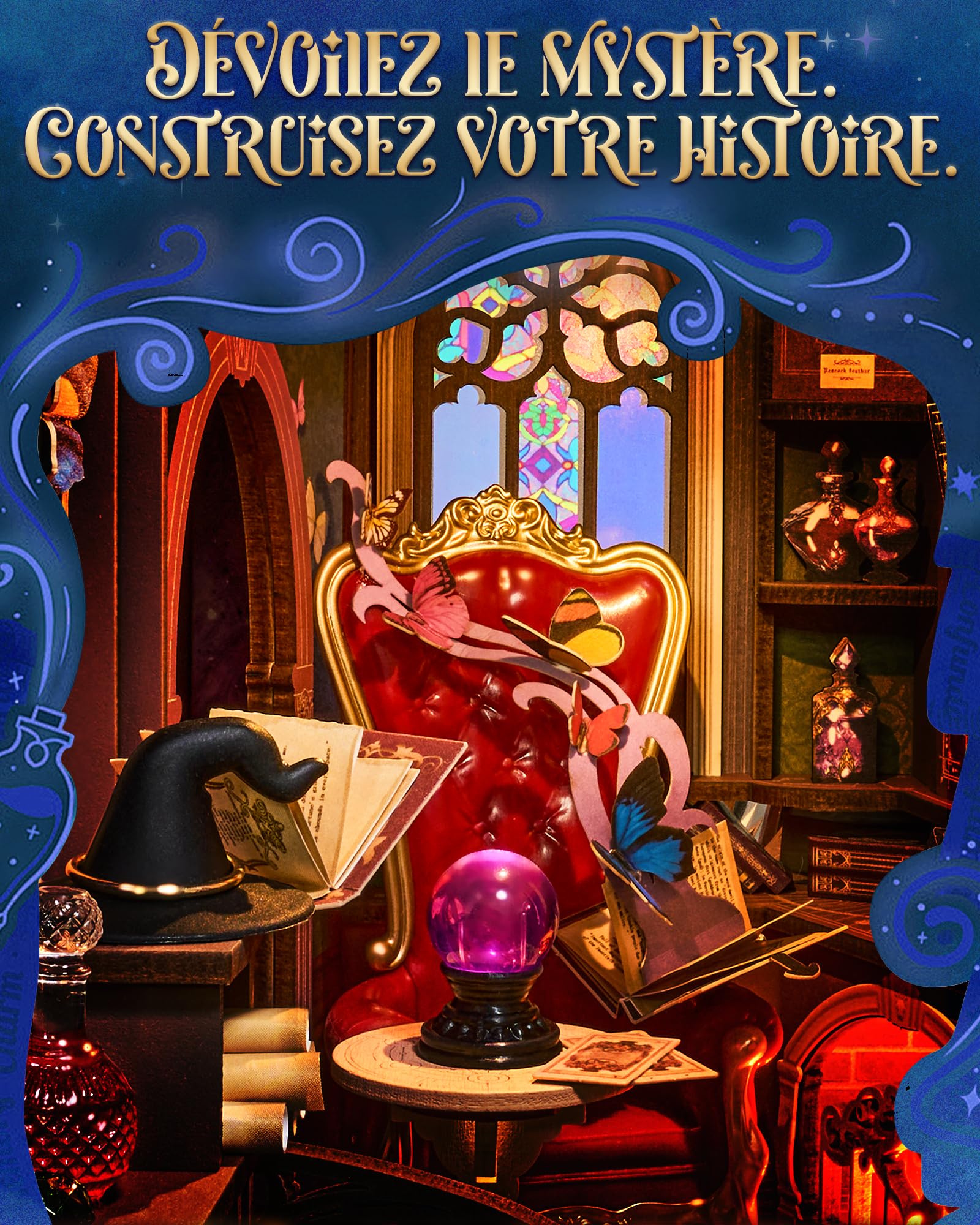 Rolife Book Nook Maison Miniature Magic Fantasy Corner, Puzzle 3D Booknook avec Lumière et Porte de Fermeture, Halloween Diorama pour Bibliothèque d'angle, Cadeau d'anniversaire & de Noël pour Adulte