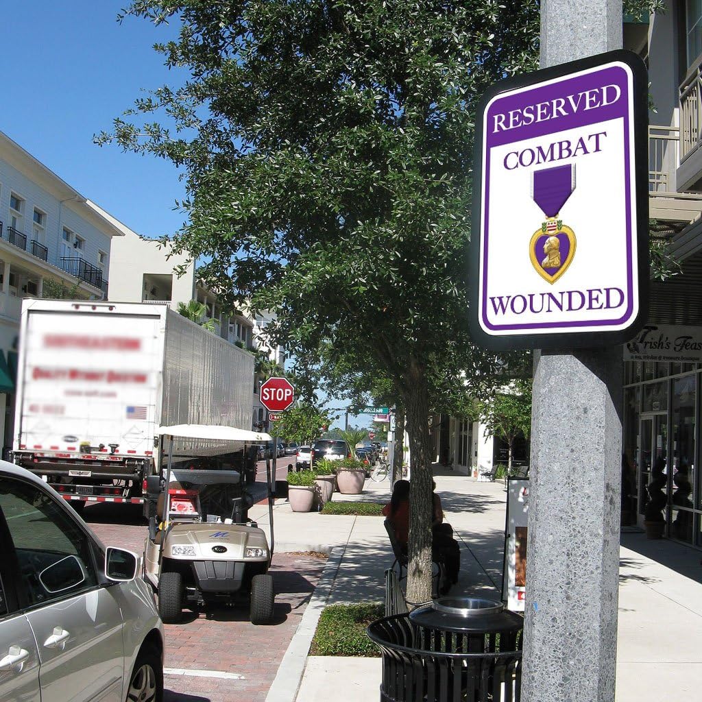 VictoryStore Parking Signs: Reserved Wounded Combat Parking Aluminum Sign, Size 12" x 18" (Set of 2)
