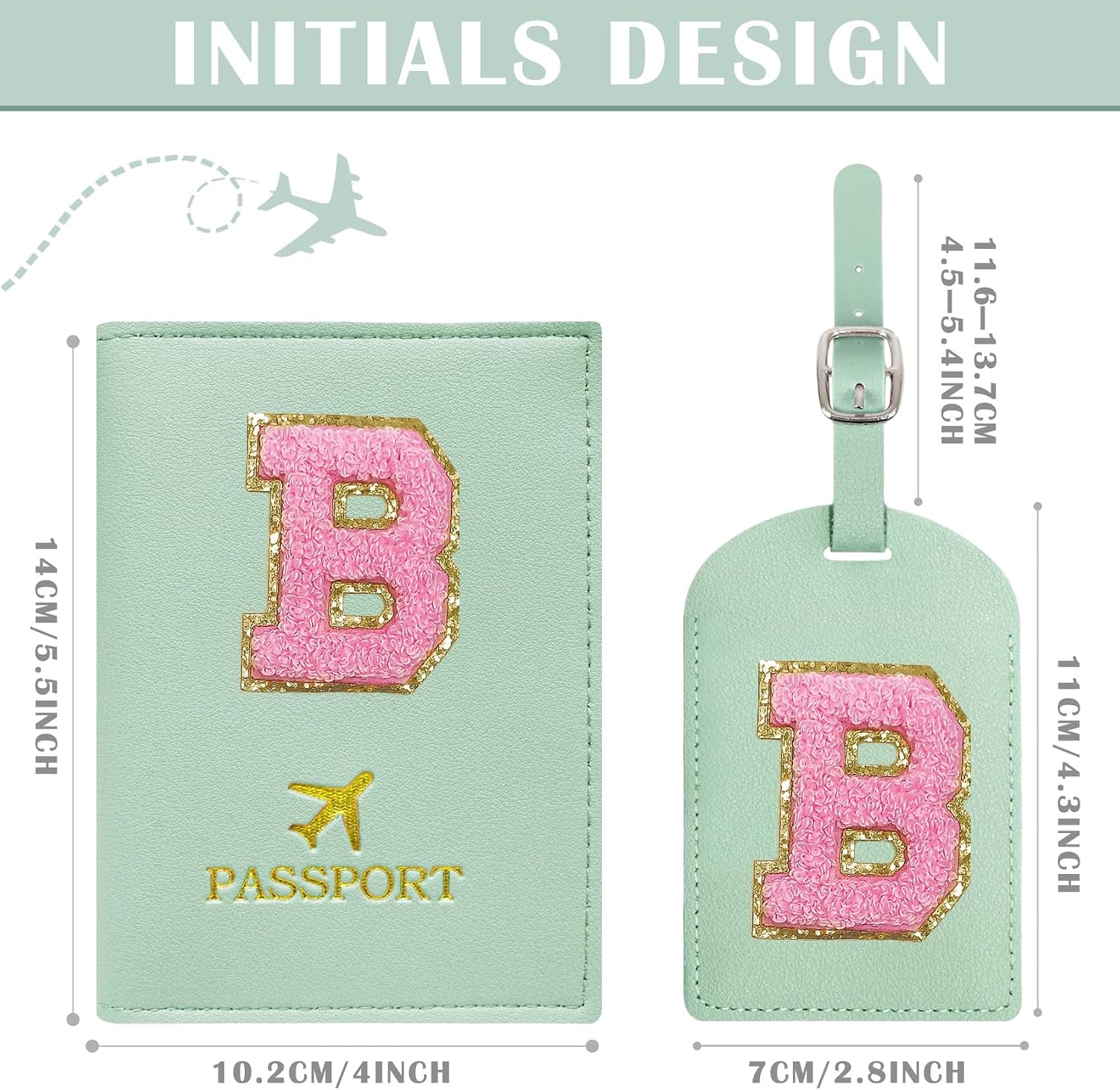 COSHAYSOO Initial Passport Cover Luggage Tag Set Letter Passport Holder Airplane Cruise Travel Essentials Vacation Traveling Accessories Personalized Gifts for Women Teen College Girls Teal B image 4