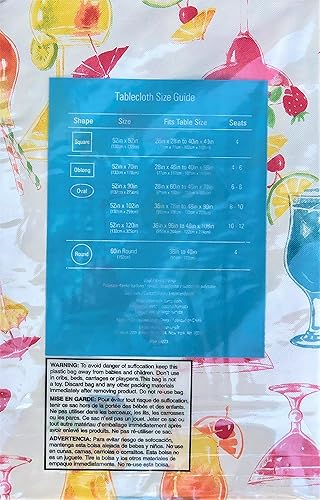 Miniatura 5 de Elrene Home Fashions - Mantel trasero de franela de vinilo para cócteles tropicales coloridos y con frutas tropicales (cuadrado de 52 x 52 pulgadas)