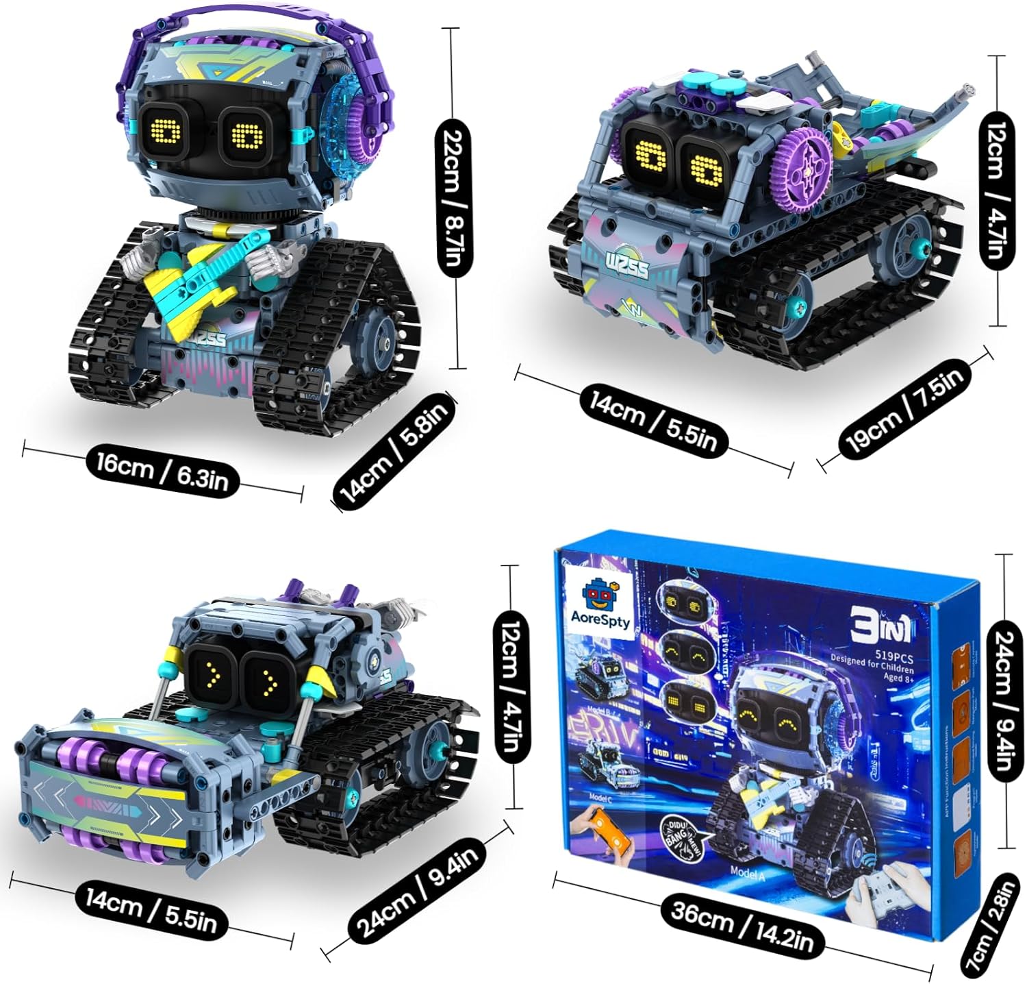 STEM Toys for Boys 8-12, 3-in-1 Remote Control Bulldozer & Robotech Toys, 519 PCS Science Kit with App & RC, Educational Gifts for 12 Year Old Boy