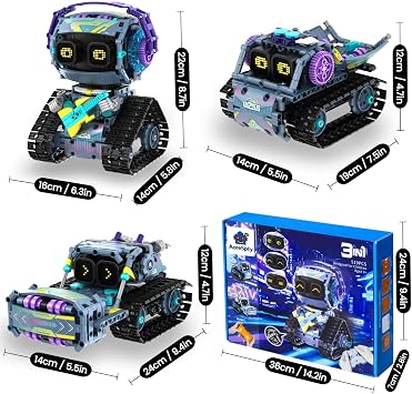 STEM Robot Kit 3-in-1 for Kids Ages 8-10 | 519-Piece Excavator Robot Car Build Set | App & Remote Control STEM Robotics Educational Toys Gift