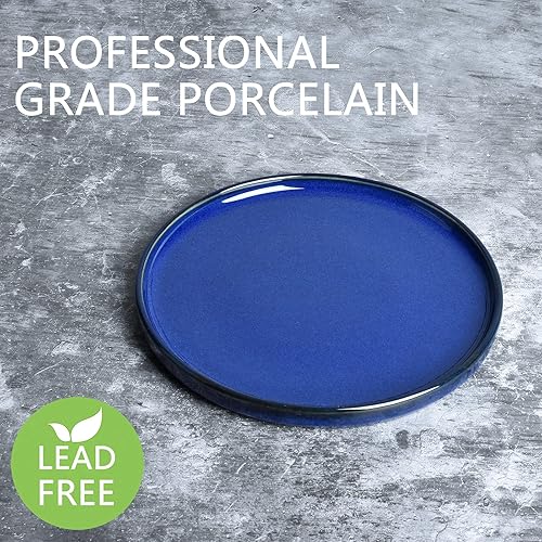 Miniatura 3 de Bosmarlin Platos llanos de cerámica, 10.5 pulgadas, juego de 4 para ensalada, pasta, postre, microondas y lavavajillas (azul oscuro, 10.5 pulgadas)