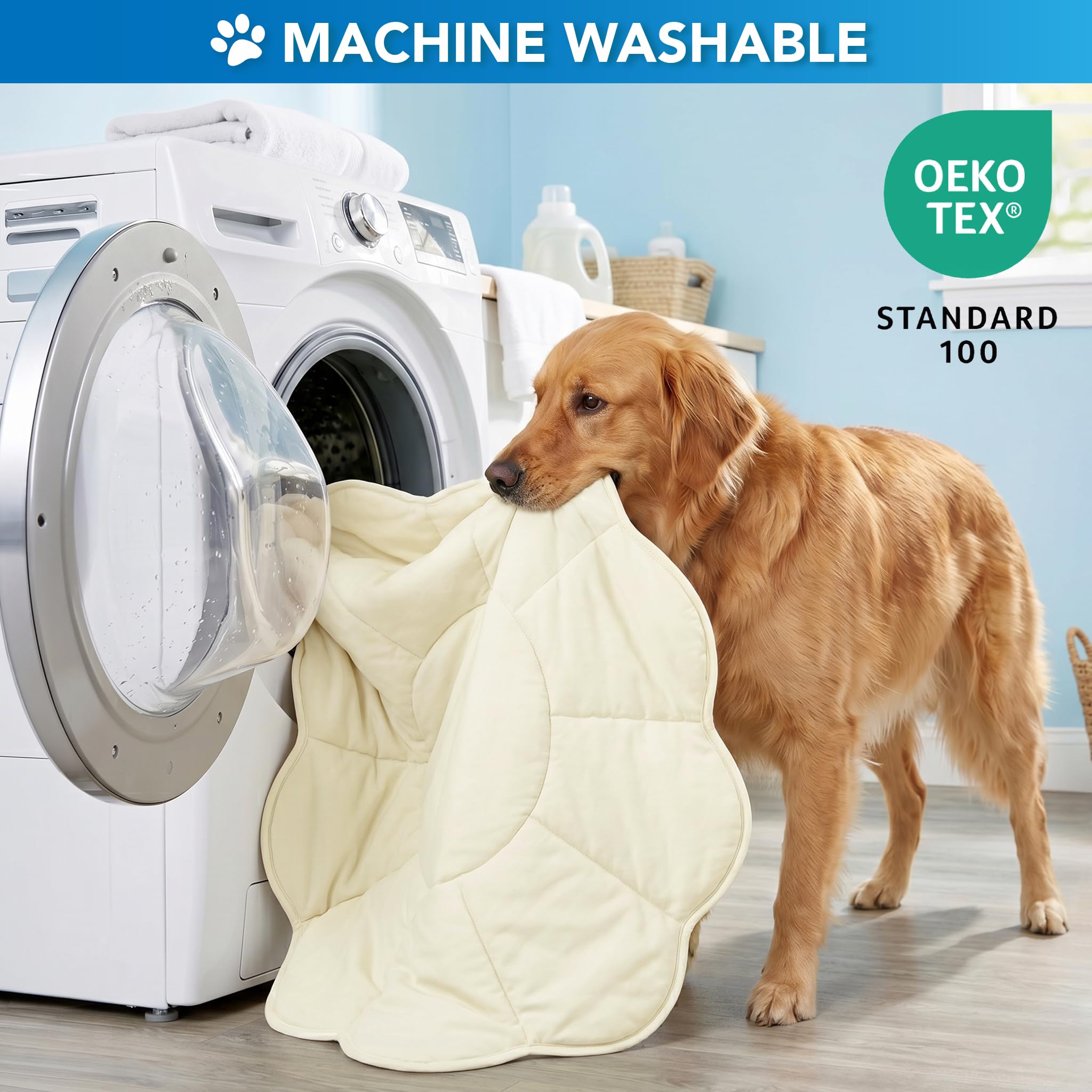 PetAmi Kühlmatte für Hunde, Blumenform, Haustierunterlage mit kühlendem Nylon und weichem Fleece, Q-Max > 0,4, wendbar, Ganzjahresdecke für Hunde und Katzen, Größe M, 111,8 x 111,8 cm, Beige