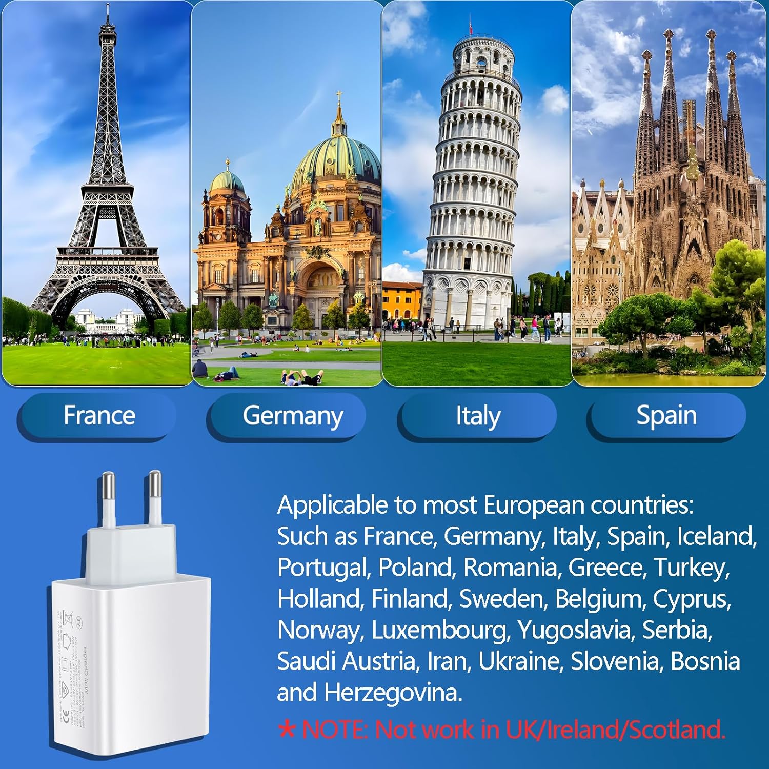 European Travel Plug Adapter, 40W 4 Port USB C European Charger PD 20W QC 3.0 Europe USB C Charger Block US to Europe Plug Adapter for iPhone 17 16 15 14 13 12 11 Plus Pro Max X 8, Galaxy, Android 5 81KbSmJrrIL. AC SL1500