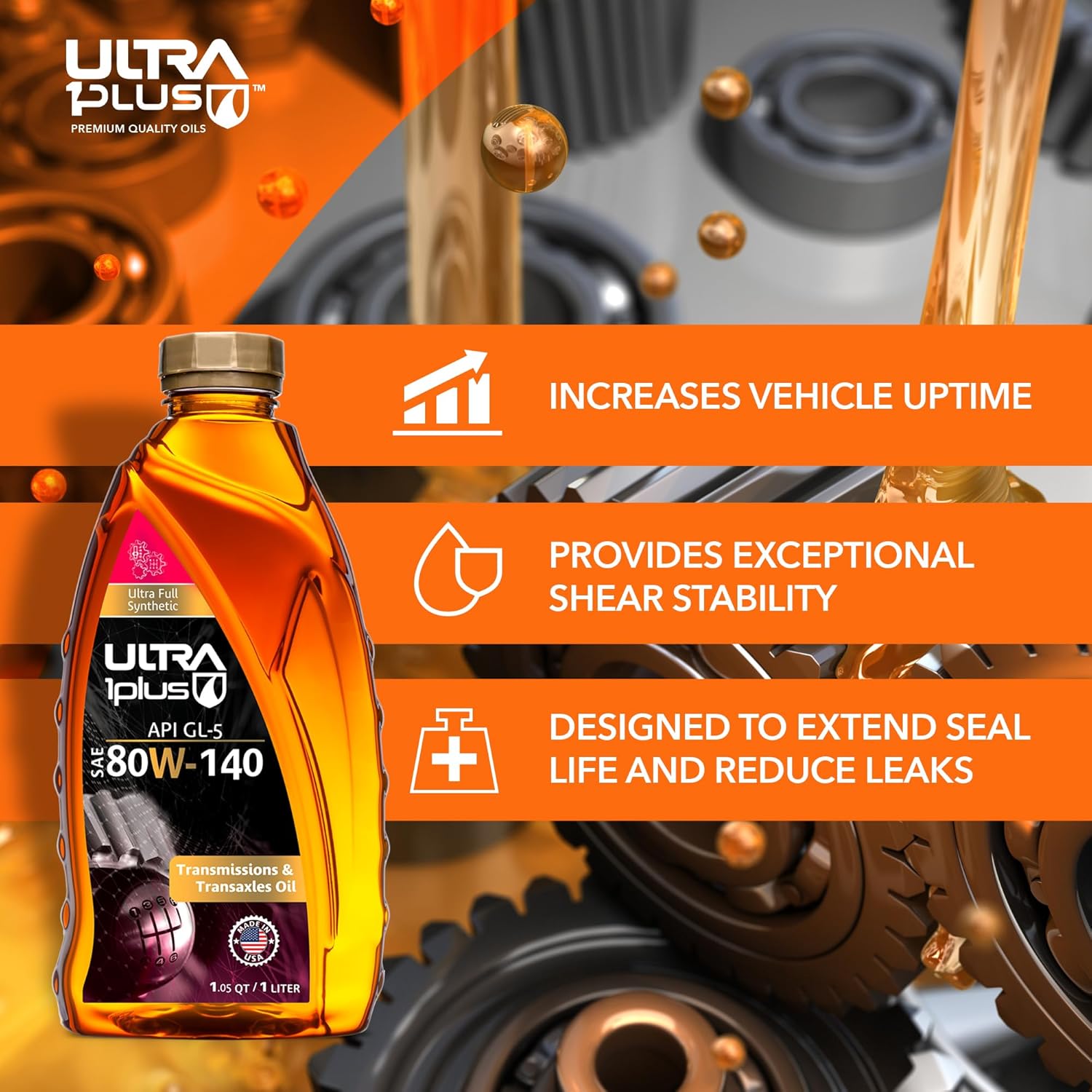 ULTRA 1PLUS SAE 80W-140 Synthetic Gear Oil API GL-5 & SAE 50 Full Synthetic Manual Transmission Fluids (CD-50) (5 Gallon Pail)