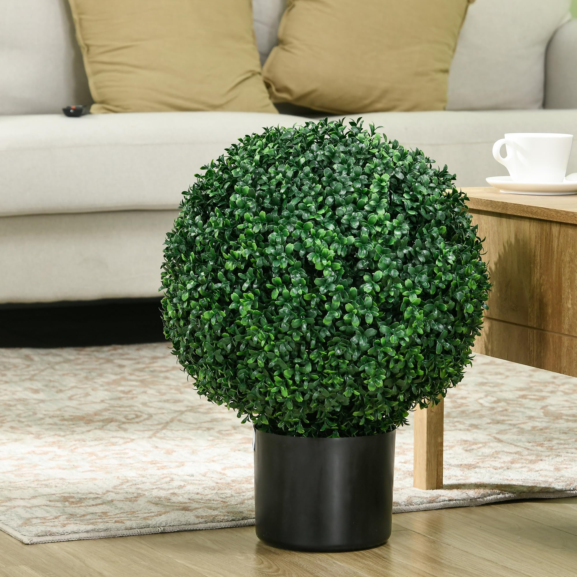 HOMCOM 2er Set Künstliche Buchsbaum 52cm Kunstpflanze mit UV Schutz | Runde Fake Plant Buchsbaum im Topf, Künstliche Pflanzen wie Echt, für Wohnzimmer Schlafzimmer Büro Deko