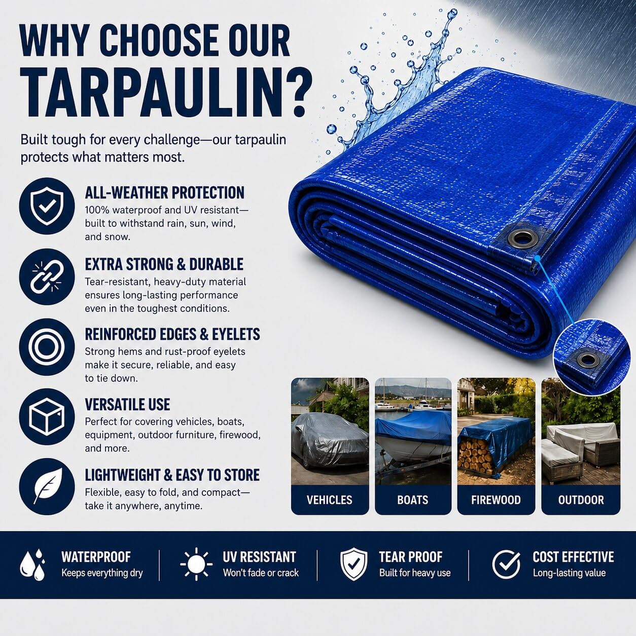 Tarkka 18x15ft Blue Tarpaulin Sheet, 120 GSM Virgin Waterproof Tirpal/Tadpatri Cover with Reinforced Eyelets & UV Protection for Home, Farm & Truck, 1 Sheet — Amazon image 2