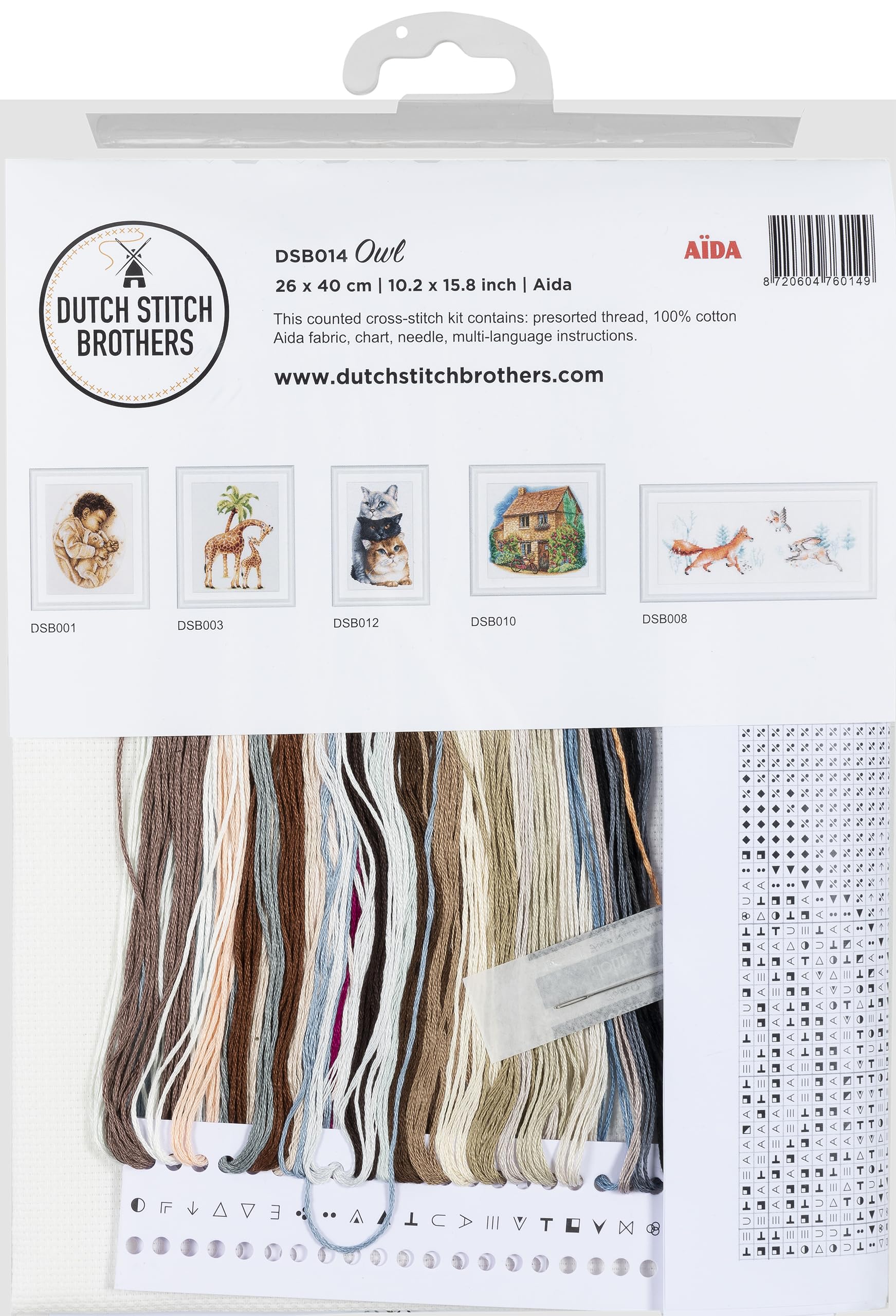 Dutch Stitch Brothers - Gezählter Kreuzstich Kit - DSB014A - Eule - Aida weiß - 40 x 26 cm - Stick-Kit für Erwachsene