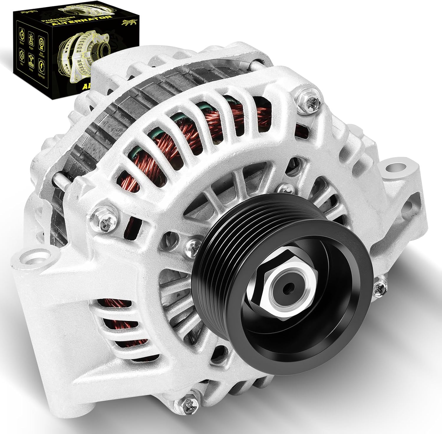 Oktiger Upgraded 2.4L Alternator for Honda Crv Ex Lx Se 2002 2003 2004 2005 2006, for Acura Rsx Base Type-s 2002 2003 2004 2005 2006, L4 12V 90A CW 7-Groove Clutch Pulley, OE 31100-PND-004, 13966N