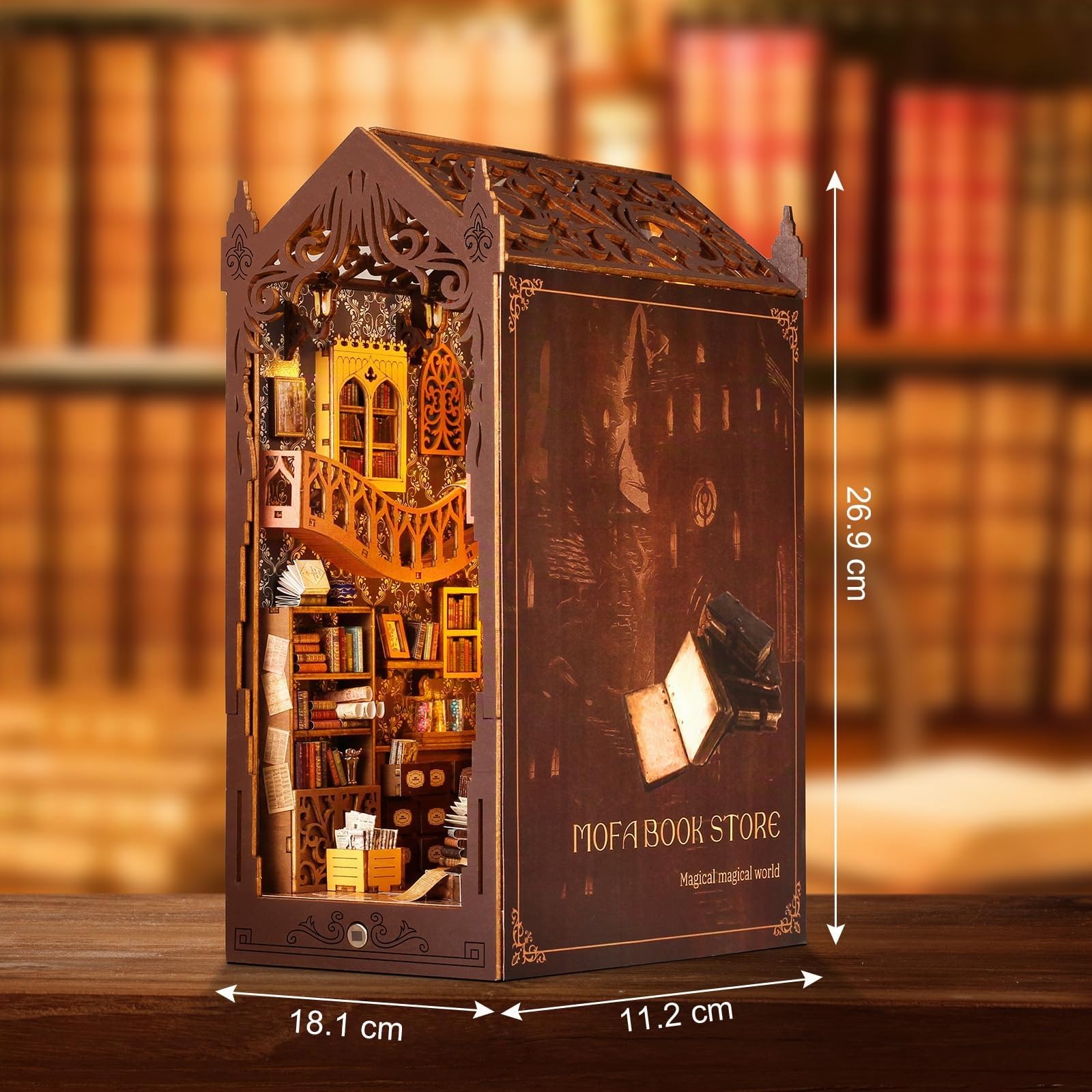 Kit DIY Book Nook para Adultos, El Libro Mágico​ | Con LED y Madera Laser, Miniatura para Estantería, Kit Inmersivo, Regalo Único para Navidad, Cumpleaños y Fiestas