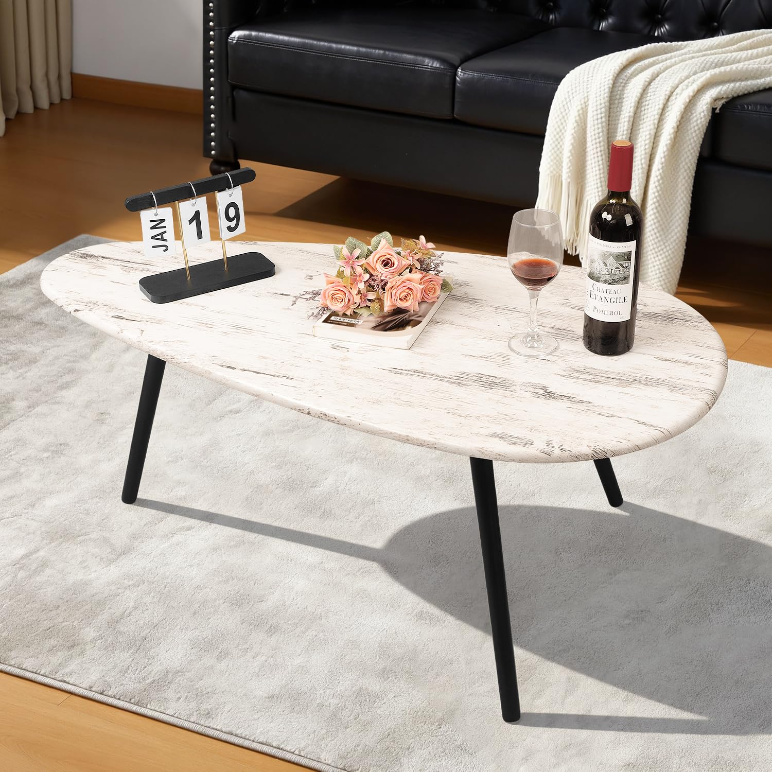 WDSHIYI Large Oval Coffee Table Espresso Wood Mid Century Modern Unique Retro Farmhouse Rustic Table for Living Room Home Office Easy Assembly Wood Black 108 D x 56 W x 40 H