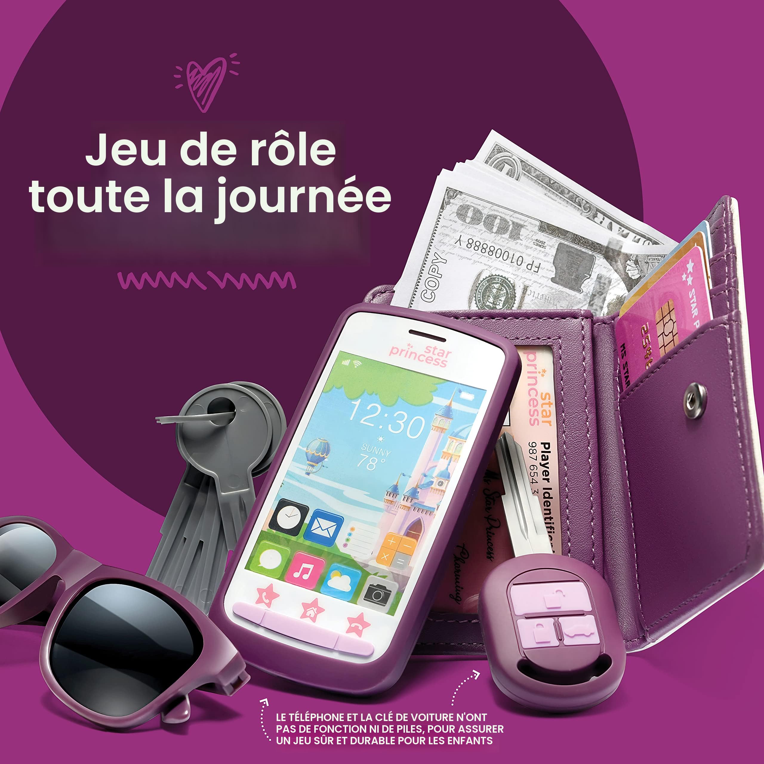 Sac à Main Jouet Fille – Accessoires De Jeu De Rôle 18 Pièces – Téléphone, Portefeuille, Maquillage Imaginaire – Dès 3 Ans
