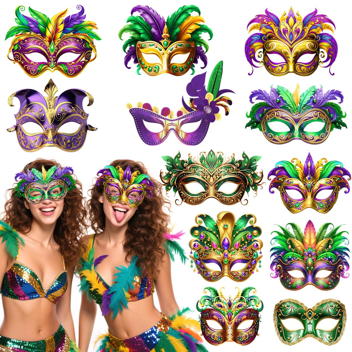 Losuya 6pcs Colorful Mardi Gras Mask Paper Masquerade Masks Carnival Prom Venetian Masks Halloween Costume for Mardi Gras Party Supplies