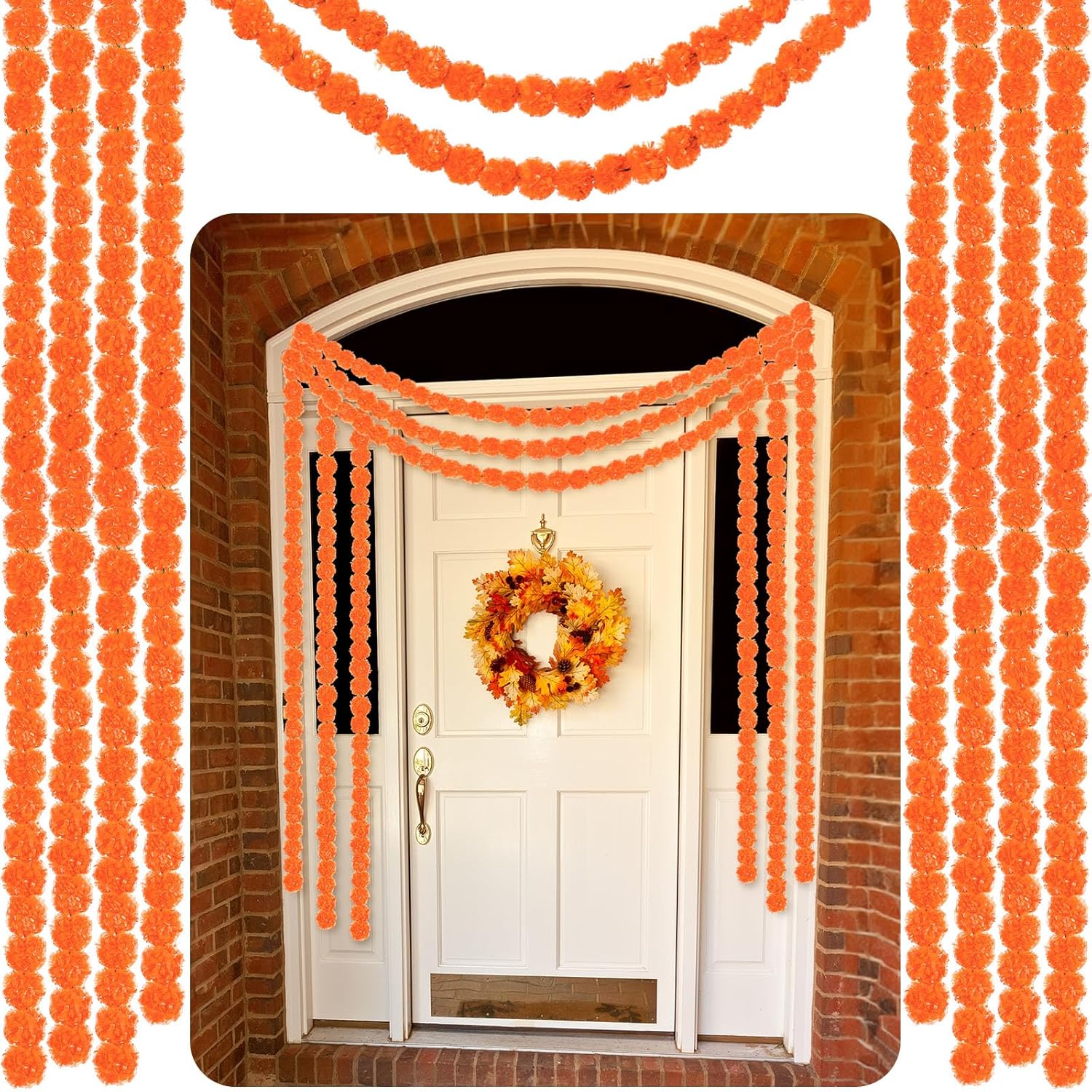 Yunsailing 10 Pcs 5 ft Marigold Garland Day of The Dead Artificial Marigold Flowers Garland for Wedding Indian Diwali Decoration, Dia De Los Muertos Decoration(Orange)