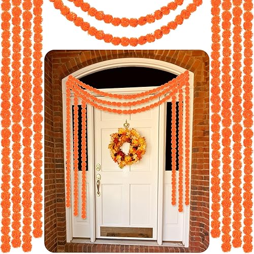 Yunsailing Guirnalda de caléndula artificial del Día de los Muertos de 5 pies para decoración india naranja, decoraciones indias Diwali, flores