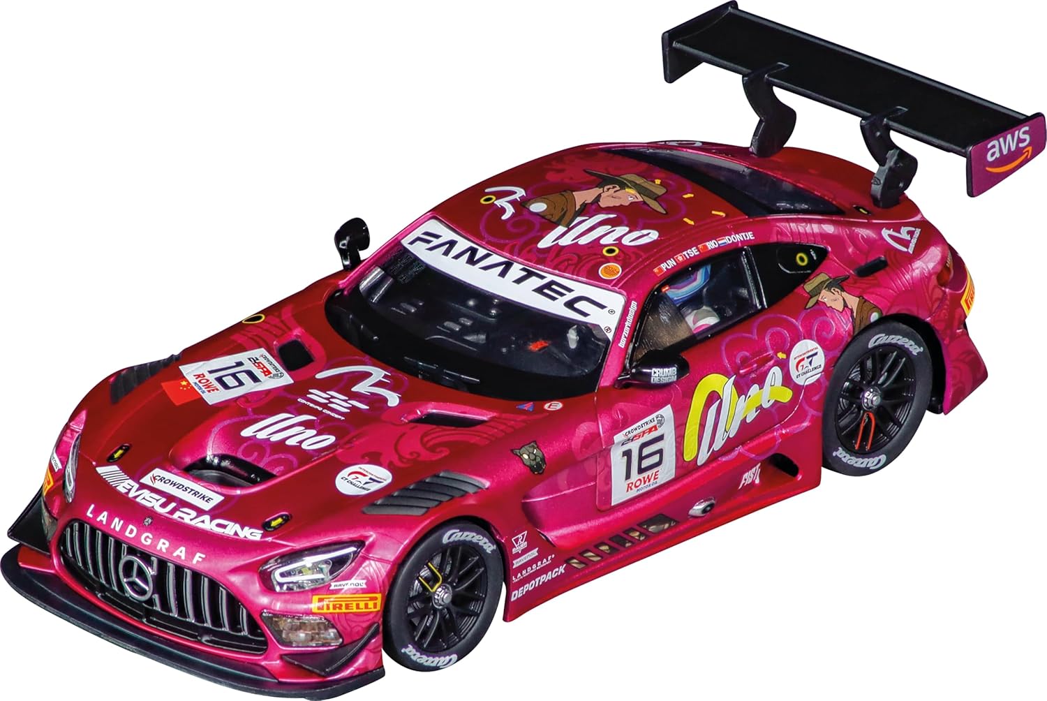Carrera 27818 Mercedes-AMG GT3 Evo Unoracing Team Landgraf, No.16 24H Spa 2024 1:32 Scale Evolution Analog Slot Car Racing Vehicle