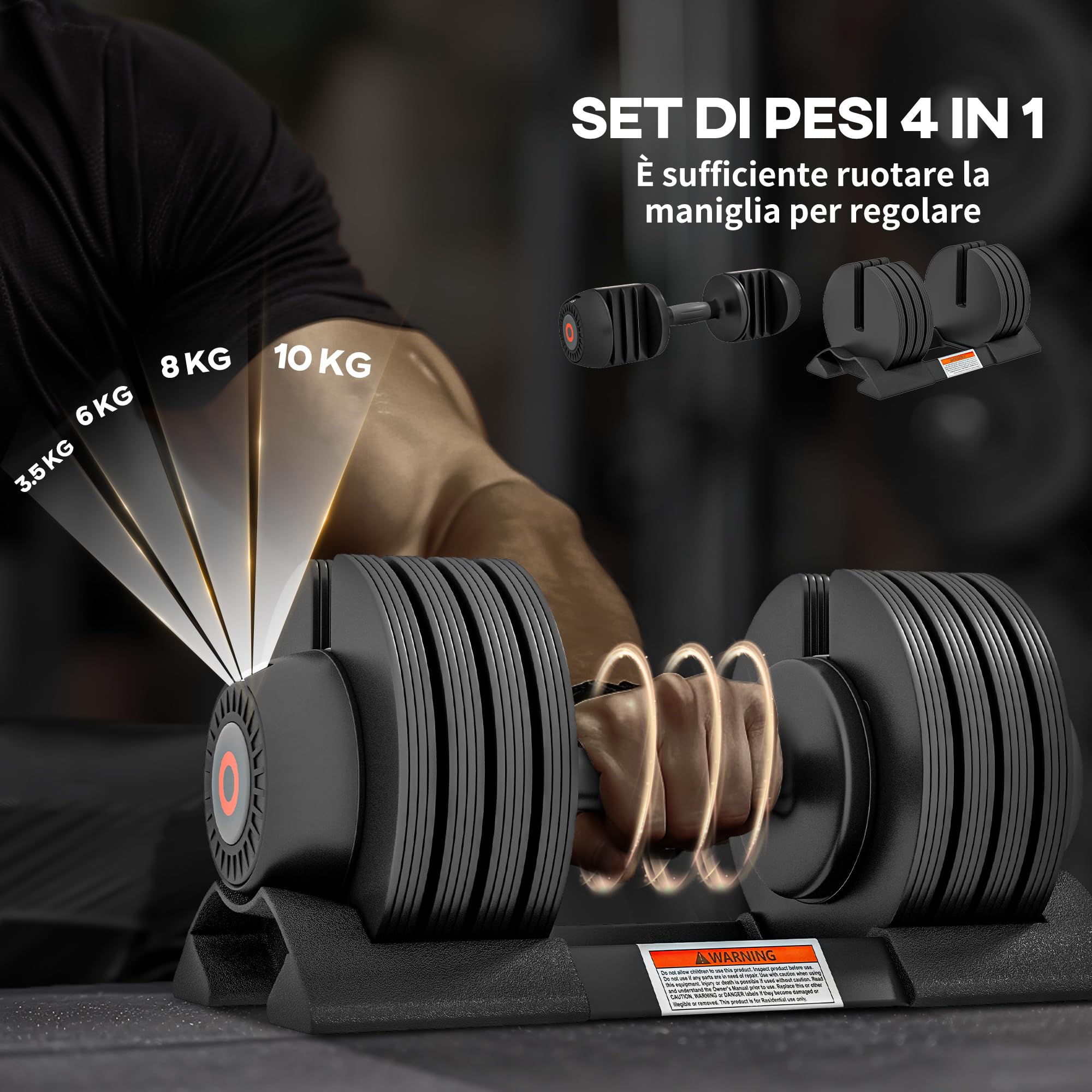 SPORTNOW Set Pesi Palestra, Set di Manubri Regolabili per Braccia con Base di Stoccaggio e Impugnatura Antiscivolo, Pesi Manubri, per Allenamento Fitness Casa e Palestra, Nero