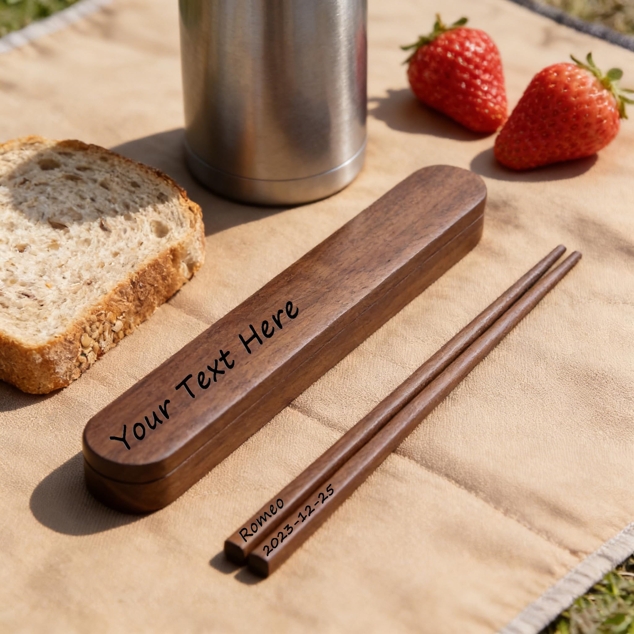 Engraved Personalised Customized Walnut Wood Reusable Chopsticks Natural Solid Wood Utensils for Sushi/Noodles, Perfect Custom Gift for Christmas, Thanksgiving, Housewarming & Cuisine Lovers