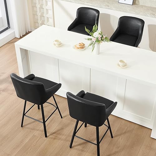 Miniatura 9 de Juego de 2 taburetes de bar giratorios de 26 pulgadas tapizados de altura de mostrador con respaldo y patas de metal, sillas de bar modernas,