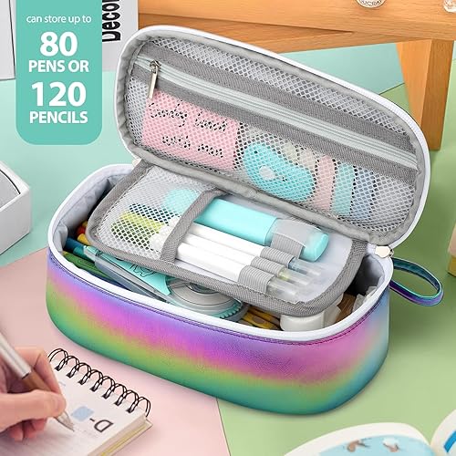 Miniatura 10 de Estuche portátil de gran capacidad para lápices, suministros escolares para estudiantes universitarios, niñas, niños y adultos (negro)