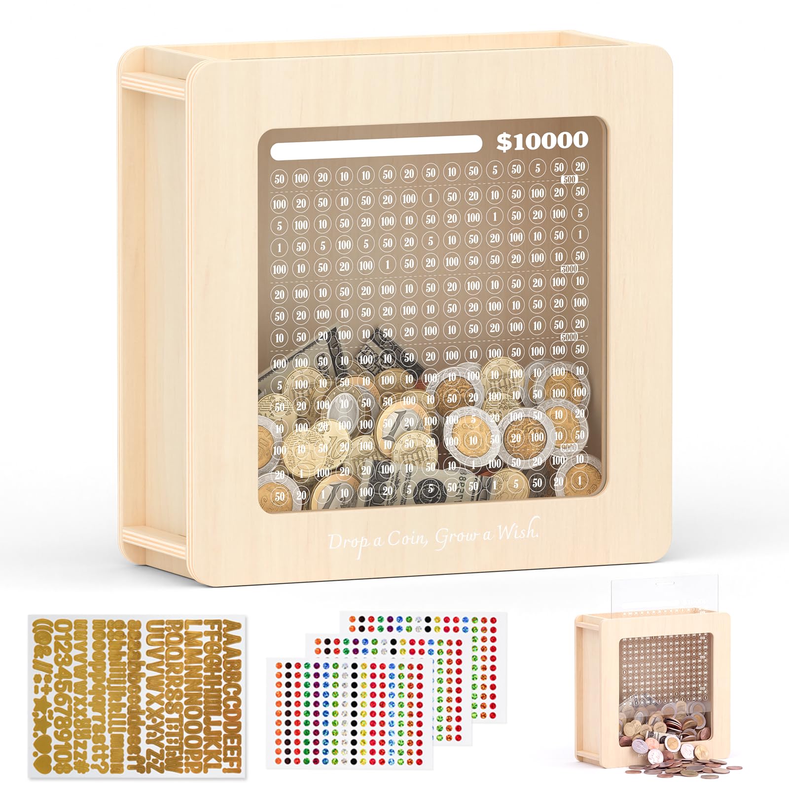 Summidate Wooden Money Saving Box,Reusable Bank with Counter/Saving Tracker