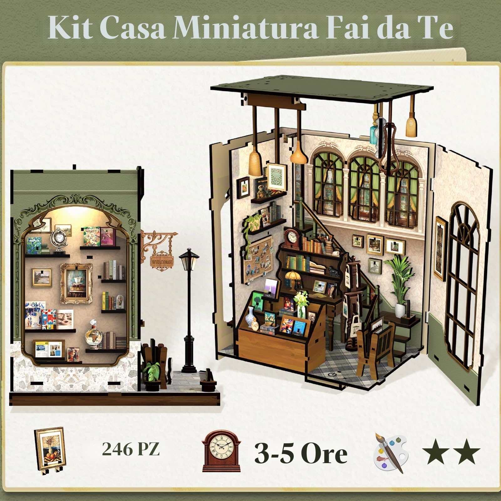 Fsolis Book Nook Kit fai da te – Kit di bricolage – Diorama in miniatura per libreria come scrivania e decorazione della stanza | Modello in legno 3D da costruire, regalo personalizzato per adulti e