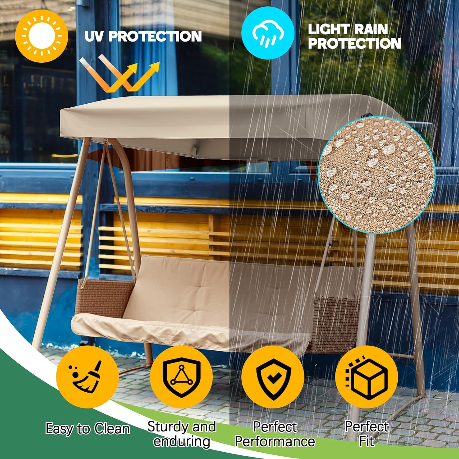 Frienda Replacement Canopy Top Compatible with SS-909E-1, 2 Seater Outdoor Patio Swing Canopy Top Cover 56.3" X 46", Fabric Only, Structure Not Included, Will Not Fit Any Other Swing(Beige)