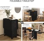 HOMCOM Foldable Dining Table, Rolling Kitchen Table with Storage Drawers and Cabinet, Drop Leaf Table on Wheels, Black