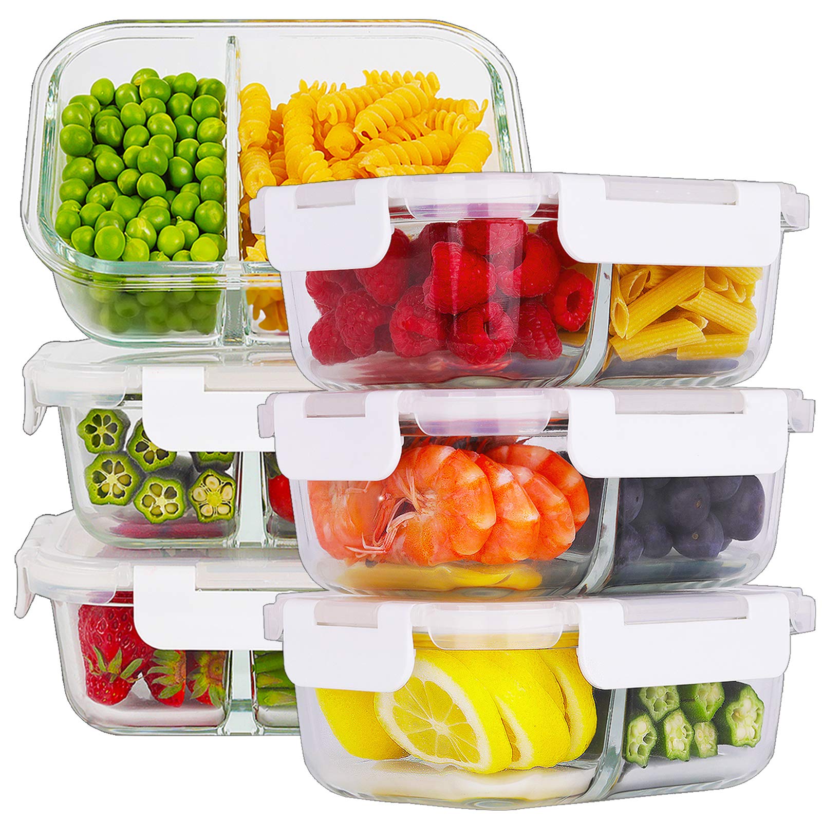 Buy Bayco6 Pack Glass Meal Prep Containers 2 Compartment, Glass Food