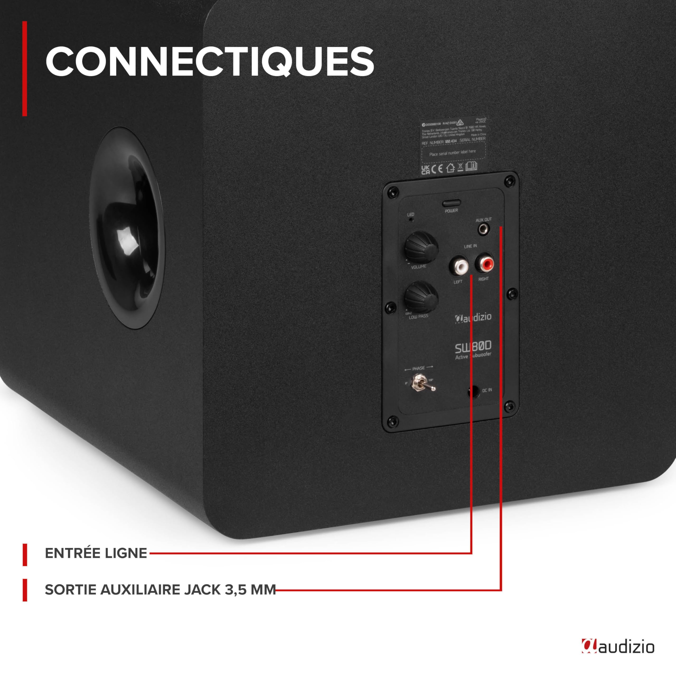 Audizio SW80D Caisson de Basses Actif Hi-Fi 160W Subwoofer 8" avec Réglage Crossover et Volume Indépendant