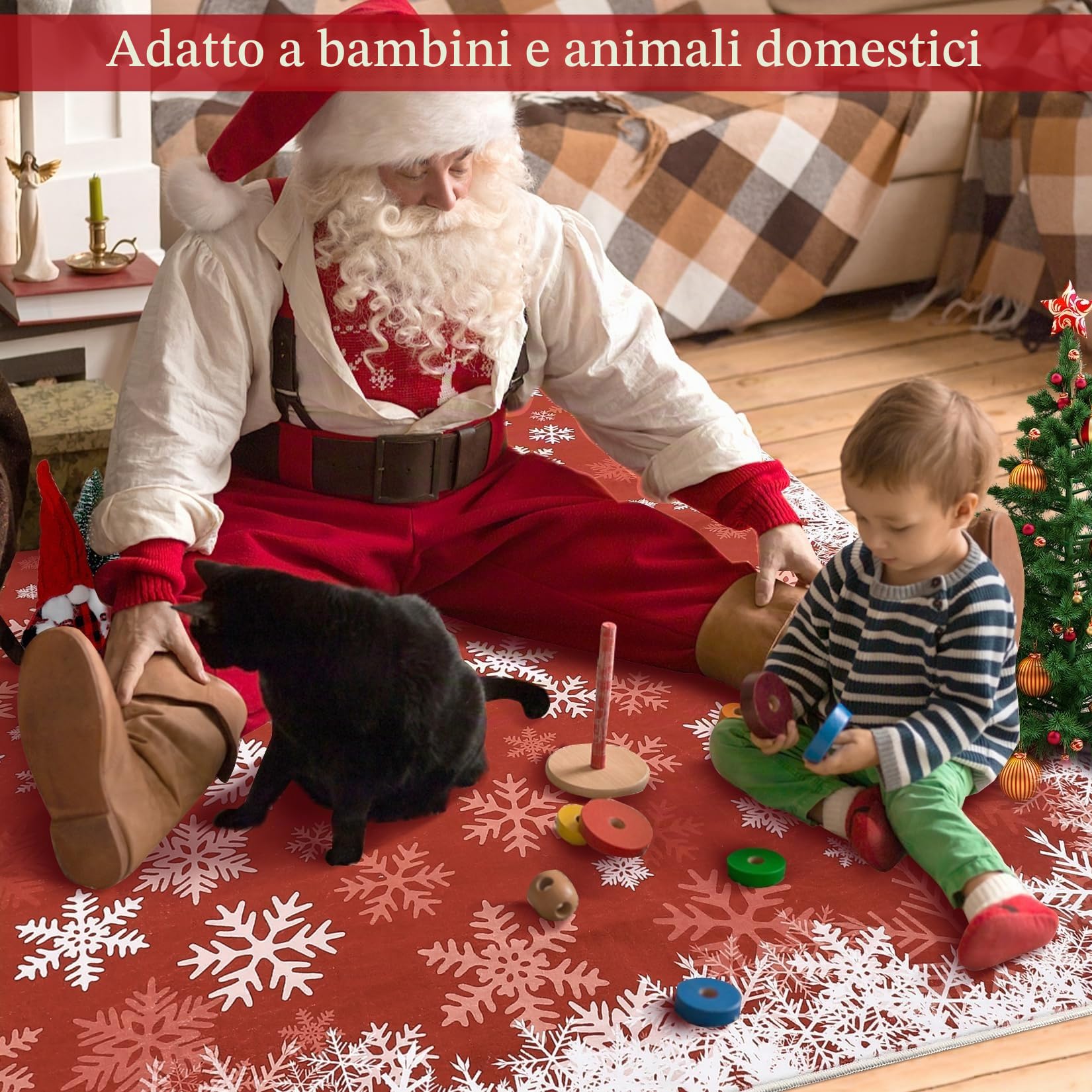 Garvee Tappeto Natalizio per Camera da Letto, Rosso 140x200 cm, Tappeto Moderno Lavabile con Fiocchi di Neve, Antiscivolo, Morbido e Resistente alle Macchie per Soggiorno, Sala da Pranzo, Aula