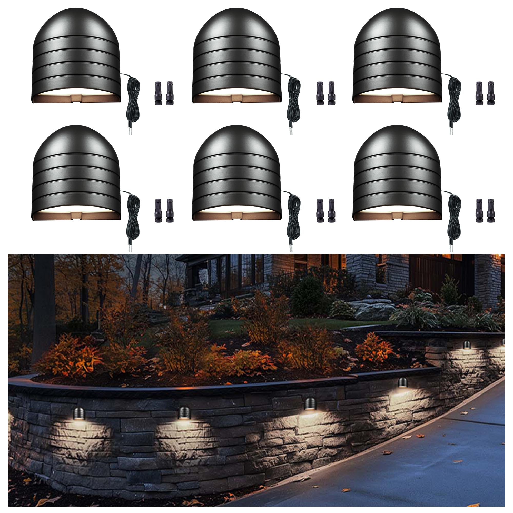 Low Voltage Deck Lights - Landscape 12V LED Step Lights Outdoor, 2700K/3000K/3500K/4000K/5000K Selectable, IP65 Waterproof Aluminum Black Lighting for Stair Yard Patio Fence 6 Pack