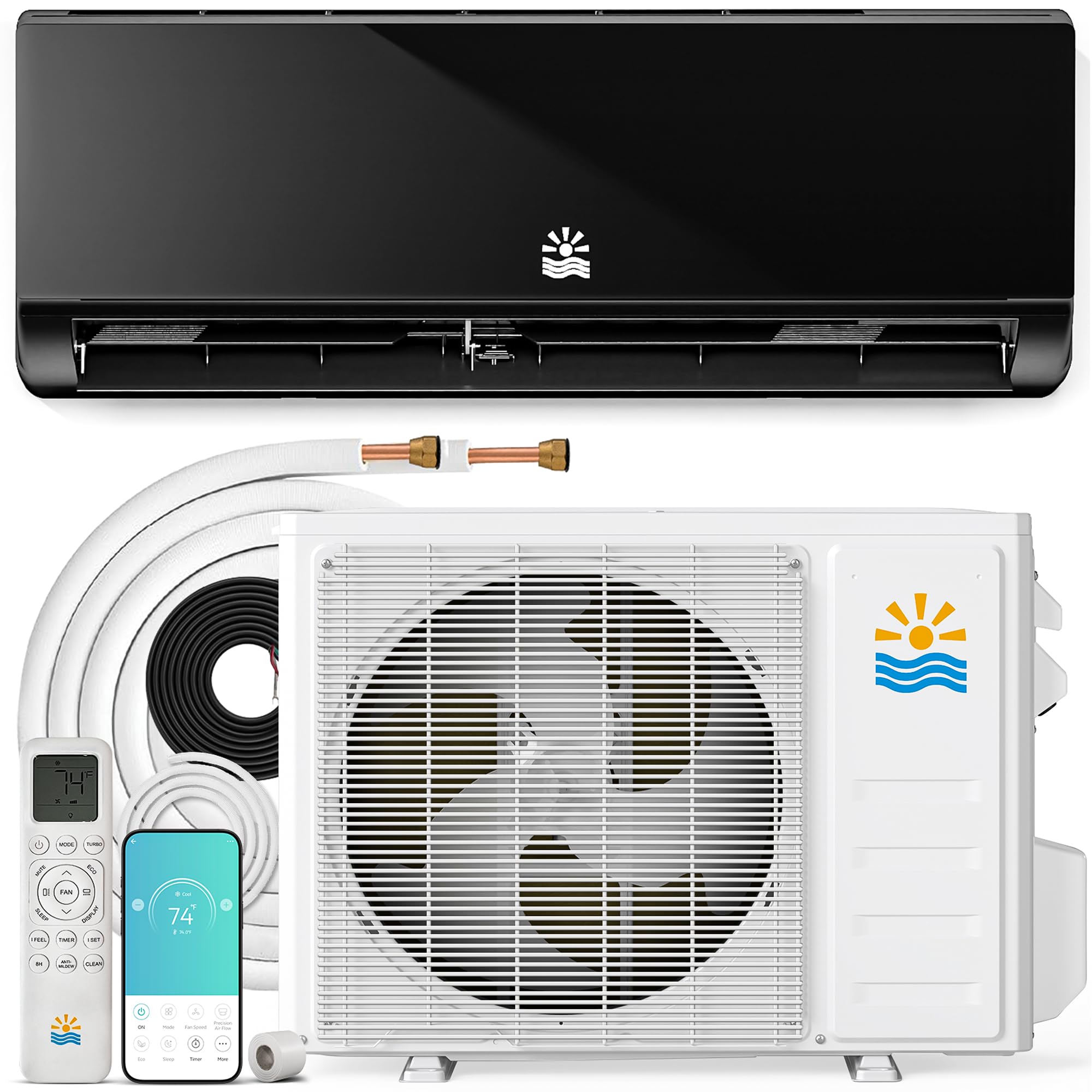 Rellytech Mini Split AC/Heating System 18000 BTU Heat Pump, 21 SEER2 Black
