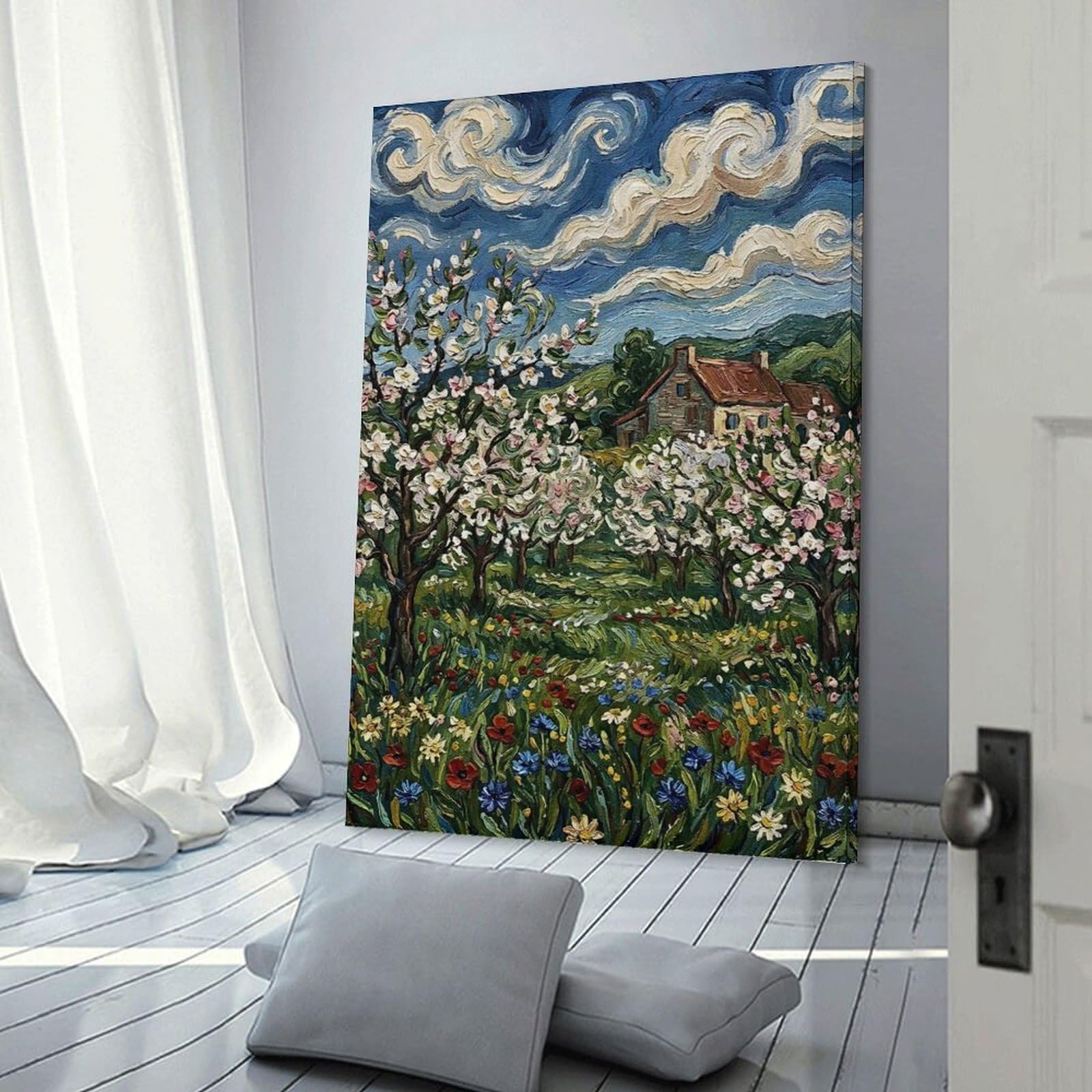 Junmoney Wall Picture Print Blossoming Orchard Painting, 24x36inch(60x90cm), for Workspace Walls, Study Corners Or Bedrooms, A Smart Decor Choice for Study Walls