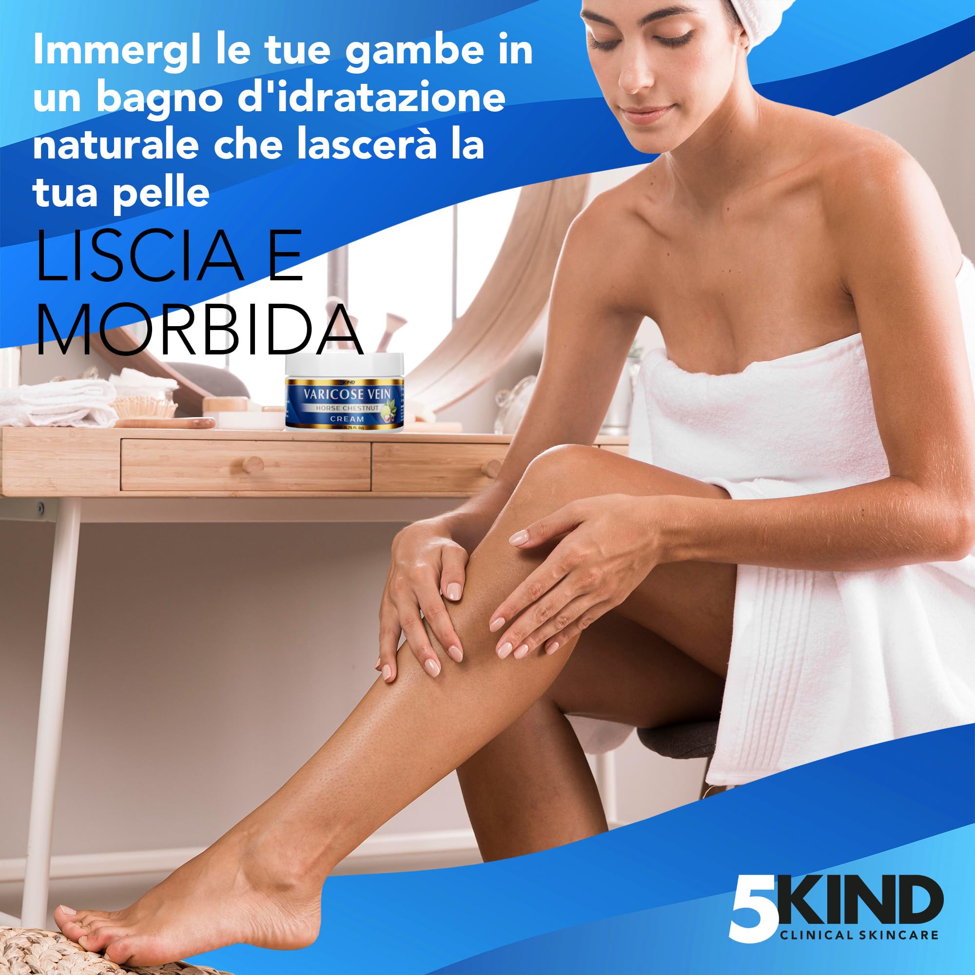 5Kind Crema vene varicose professionale - L'imballaggio può variare- Vene varicose trattamento circolazione gambe - Crema per gambe gonfie e pesanti - Oltre 7 principi attivi naturali