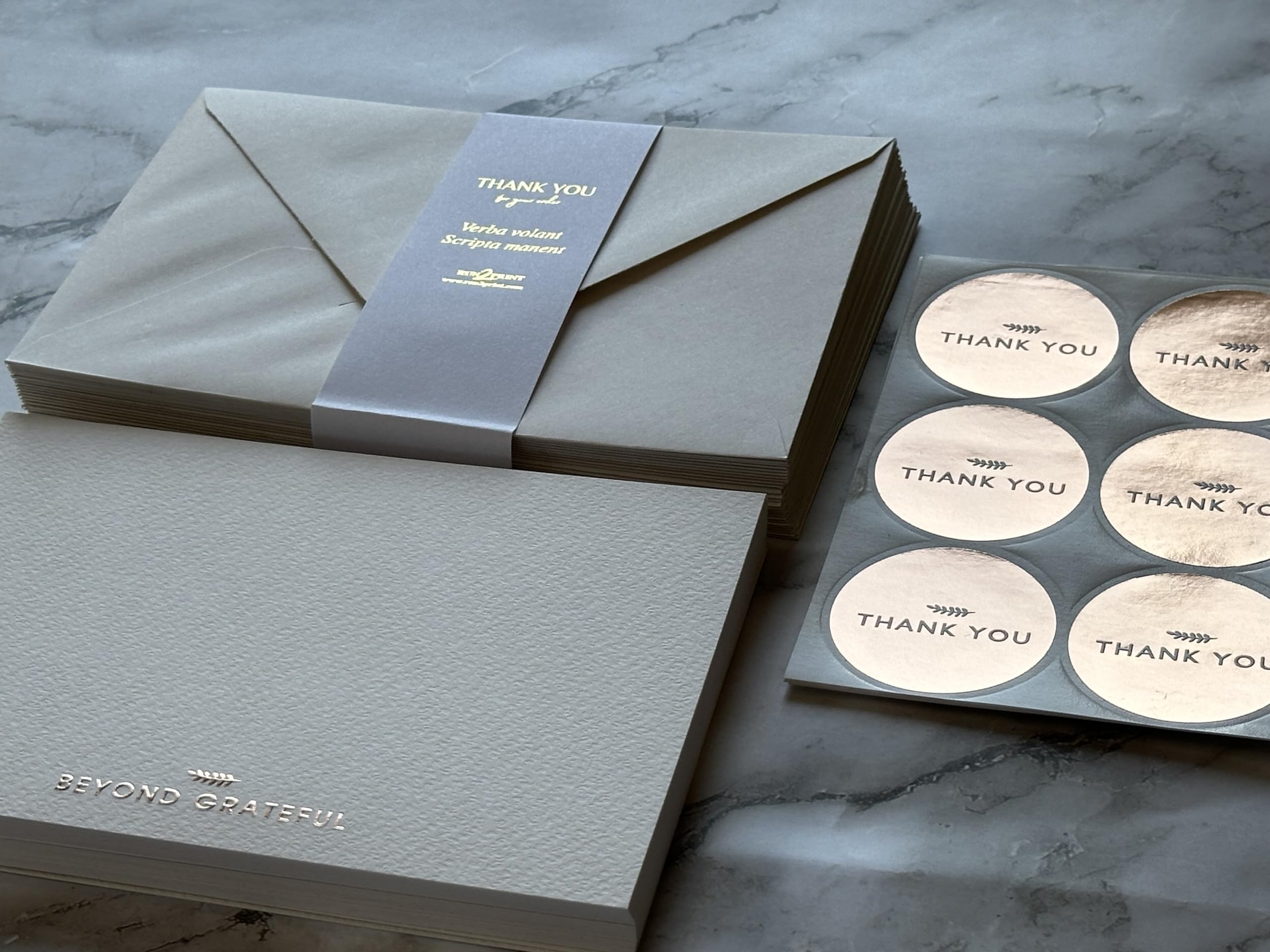RUN2PRINT - Paquete de 36 tarjetas de agradecimiento con sobres y calcomanías de aluminio
