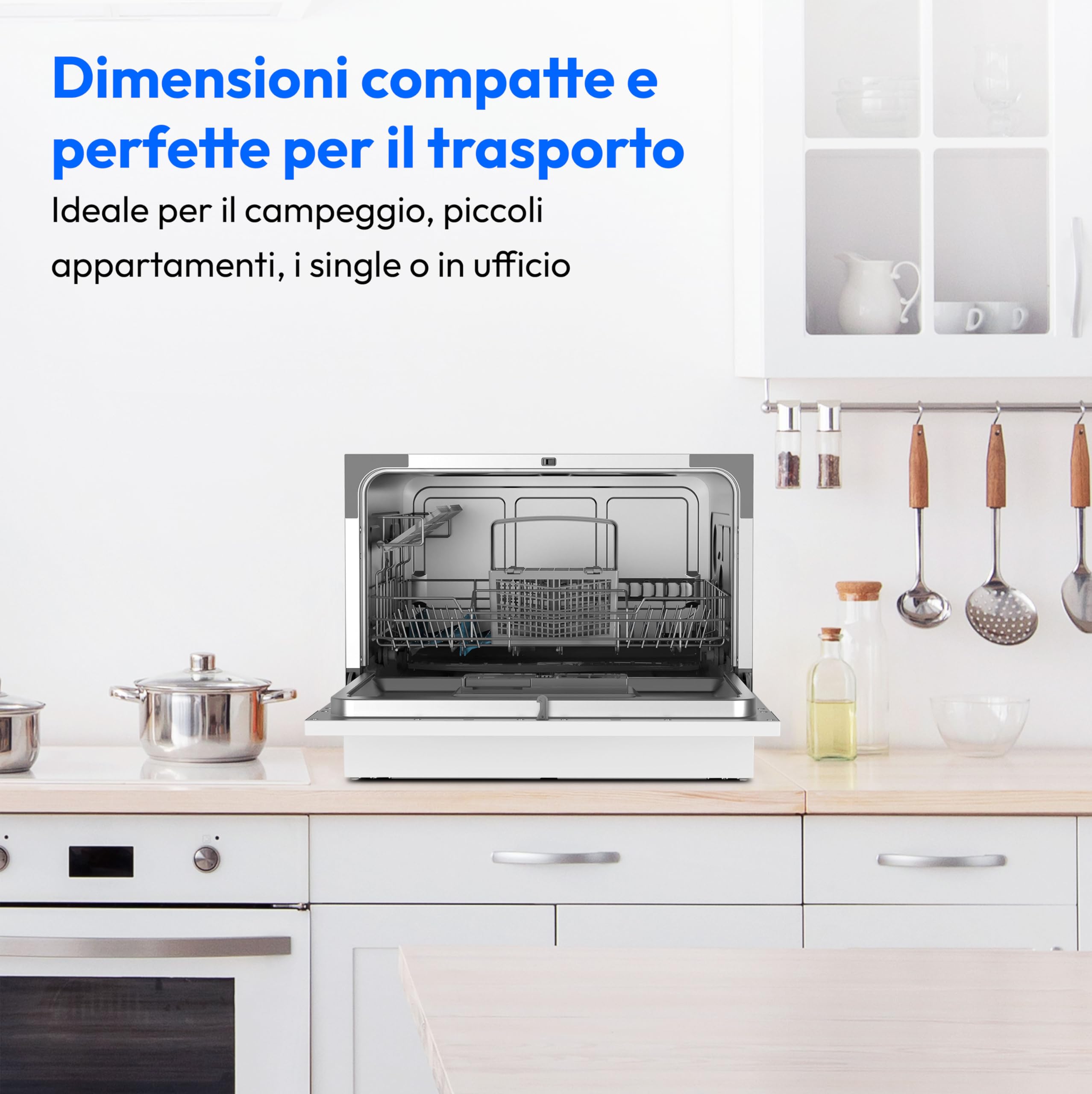 MEDION Lavastoviglie da tavolo DWT60 (capacità 6 coperti, 7 programmi, programma ECO, consumo circa 6,5 litri, AquaStop, display LED, blocco bambini, MD37496) argento