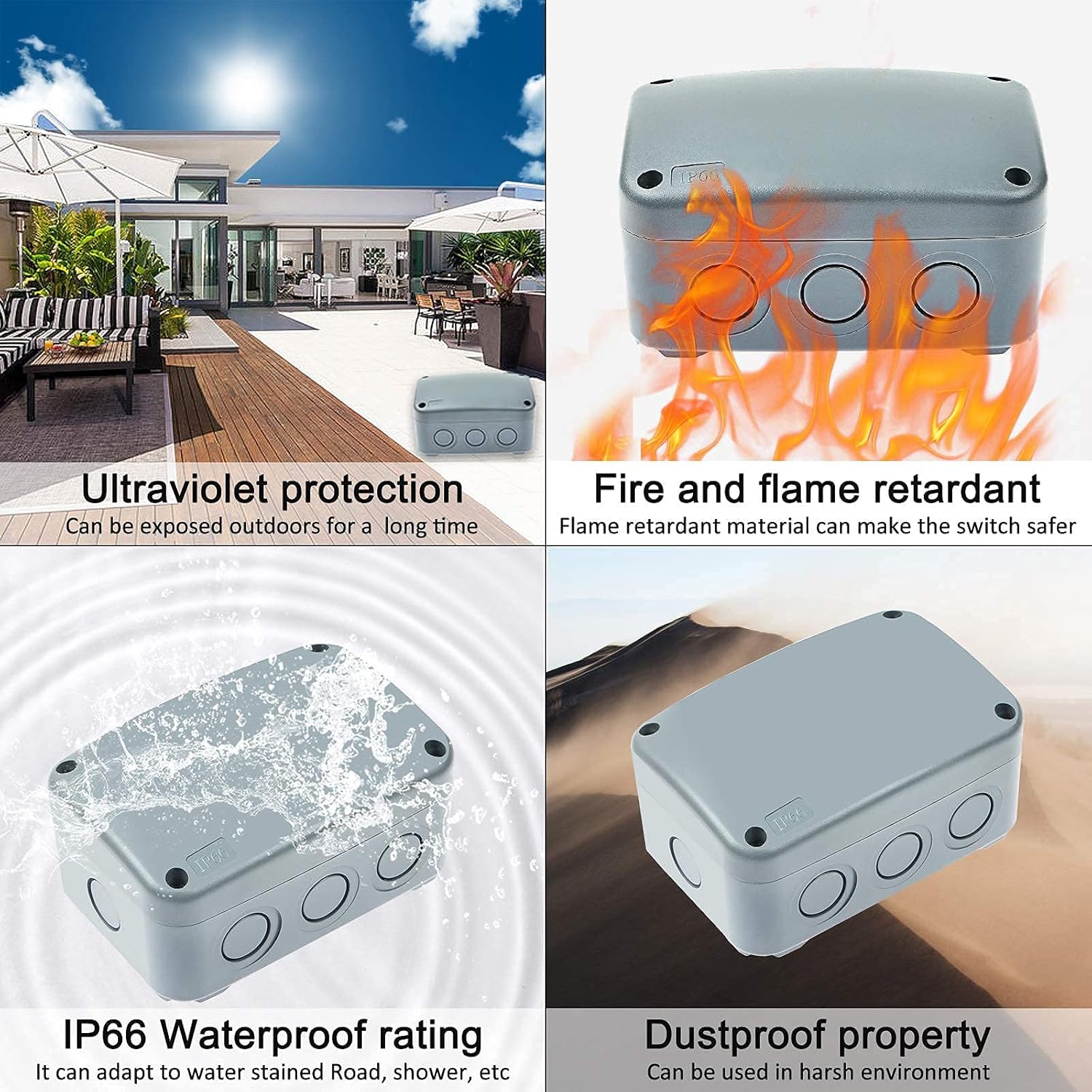 NineLeaf Outdoor Junction Box ABS Plastic Dustproof IP66 Waterproof Universal Electrical Boxes Project Enclosure Grey fit 20mm Cable Gland for Outdoor Use, 1PK Large and 1 Medium