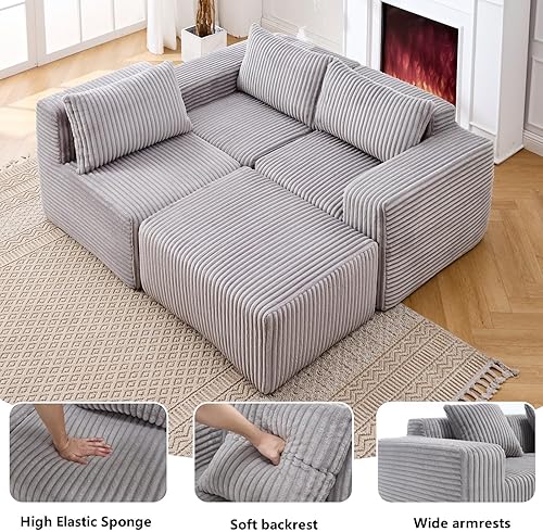 Miniatura 3 de Modern Minimalist Modular Sectional Sofa L-Shape Upholstered Cloud Couch with Deep Seats Right Facing Chaise for Living Room Bedroom Apartment