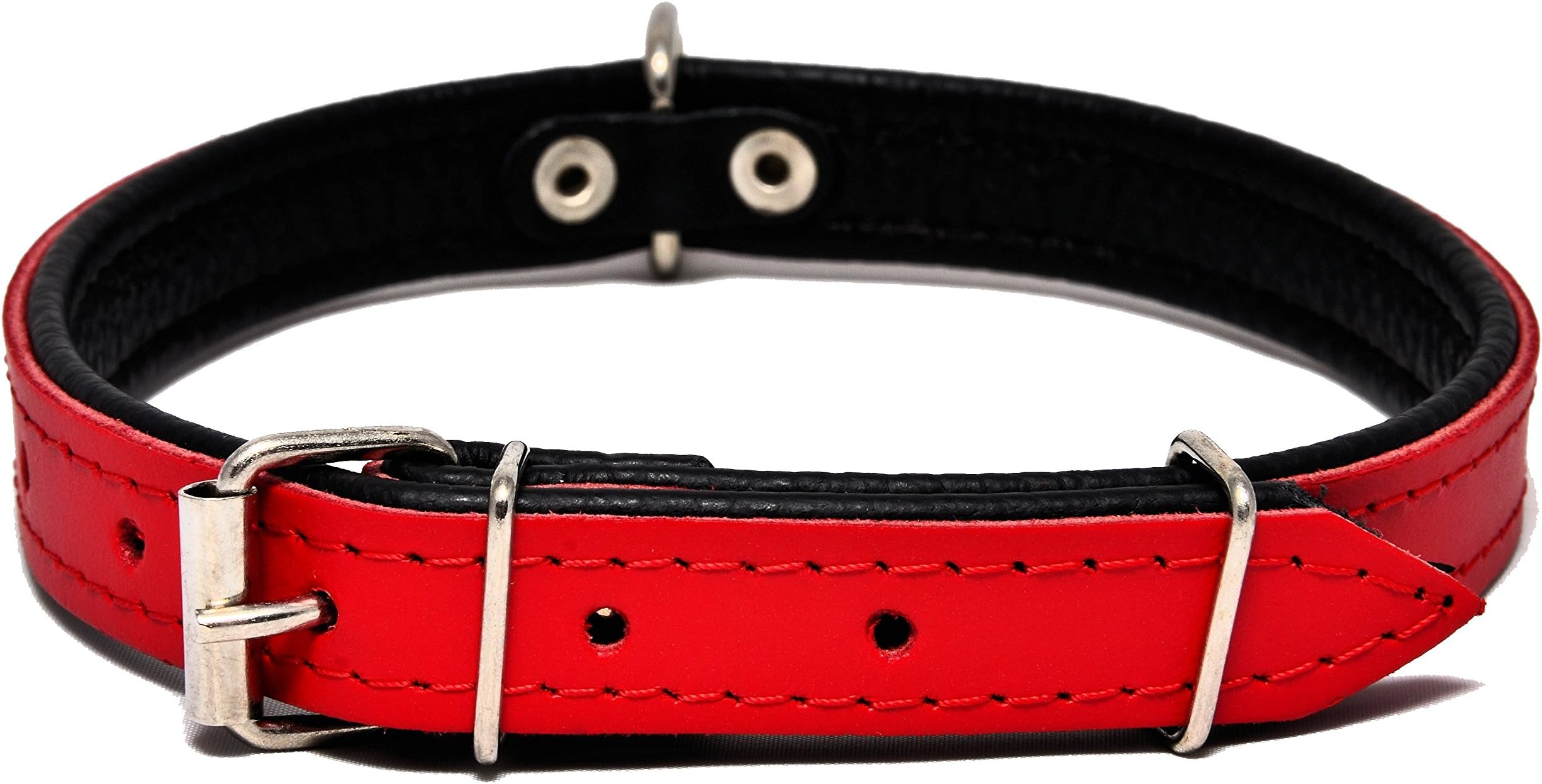 ZOOLESZCZ Real Leather Dog Puppy Collar Black Padded (Red, 14.5" 1.2cm x 37cm)